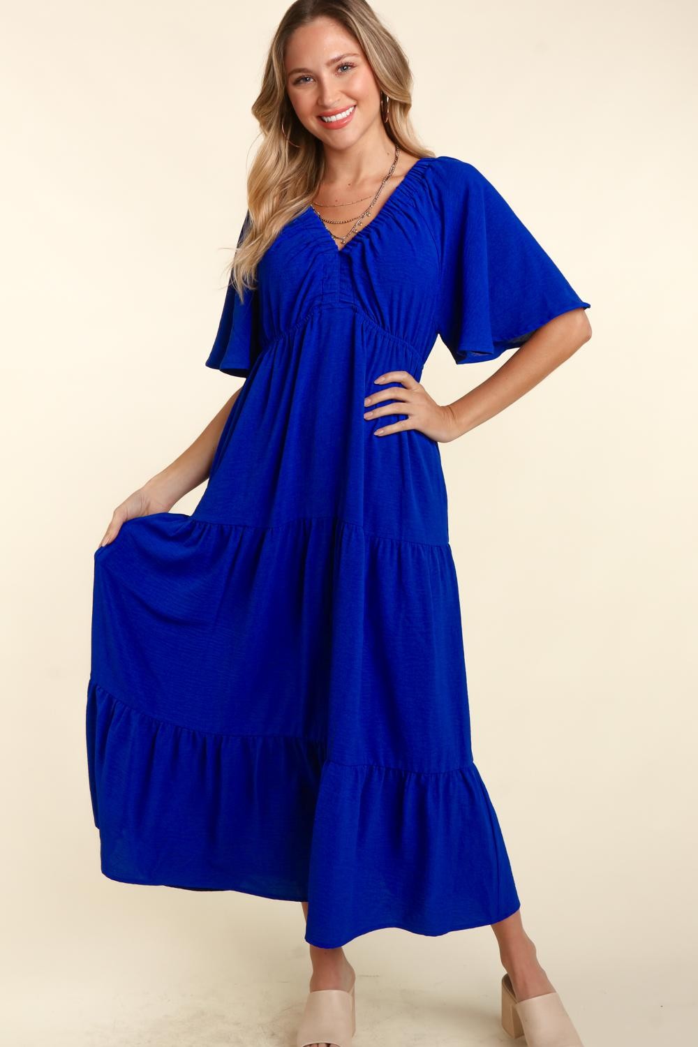 Haptics Tiered Babydoll Maxi Dress with Side Pocket-TOPS / DRESSES-[Adult]-[Female]-2022 Online Blue Zone Planet