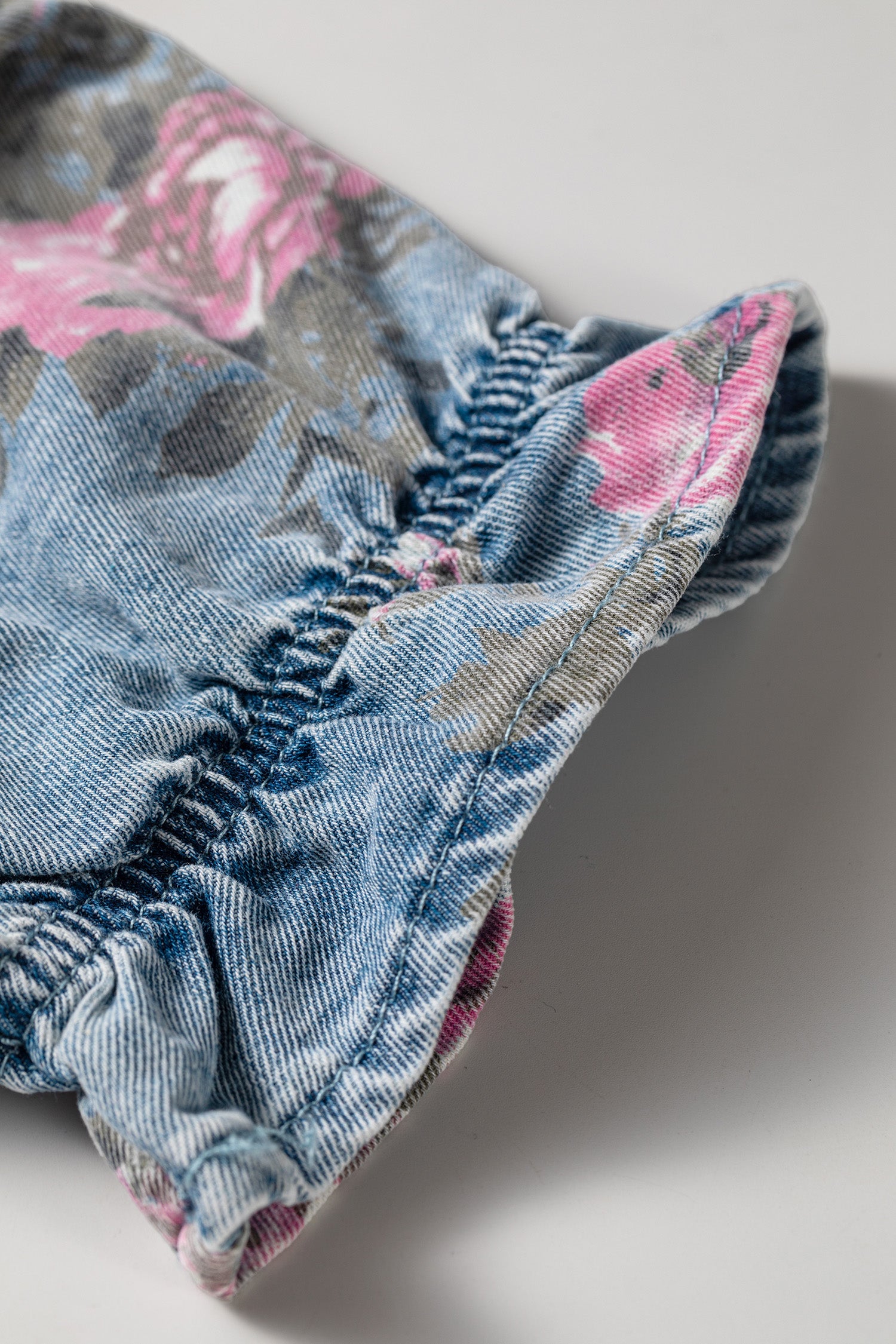 Sky Blue Floral Print Denim Short Sleeve Button Down Dress-TOPS / DRESSES-[Adult]-[Female]-2022 Online Blue Zone Planet