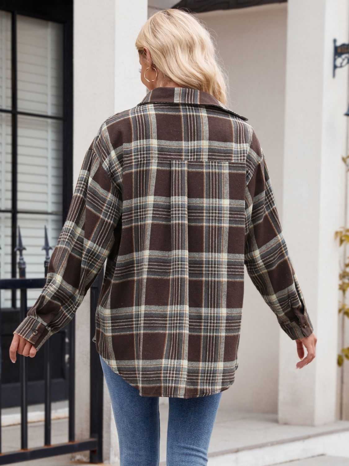 Blue Zone Planet | Mandy Pocketed Plaid Collared Neck Long Sleeve Shirt-TOPS / DRESSES-[Adult]-[Female]-2022 Online Blue Zone Planet