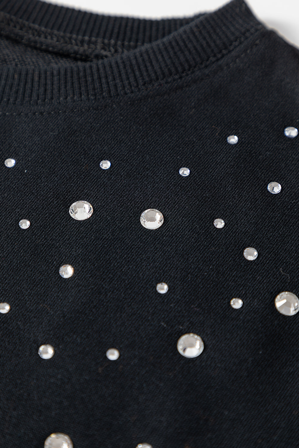 Black Rhinestone Embellished Drop Shoulder Ribbed Cuffs Wholesale Sweatshirt-Tops/Sweatshirts & Hoodies-[Adult]-[Female]-2022 Online Blue Zone Planet