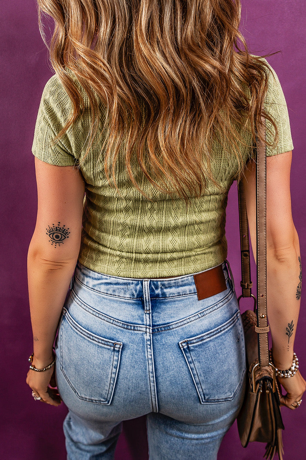 Spinach Green Textured Knit Slim Fit Notch V Neck T Shirt-Tops/Tops & Tees-[Adult]-[Female]-2022 Online Blue Zone Planet