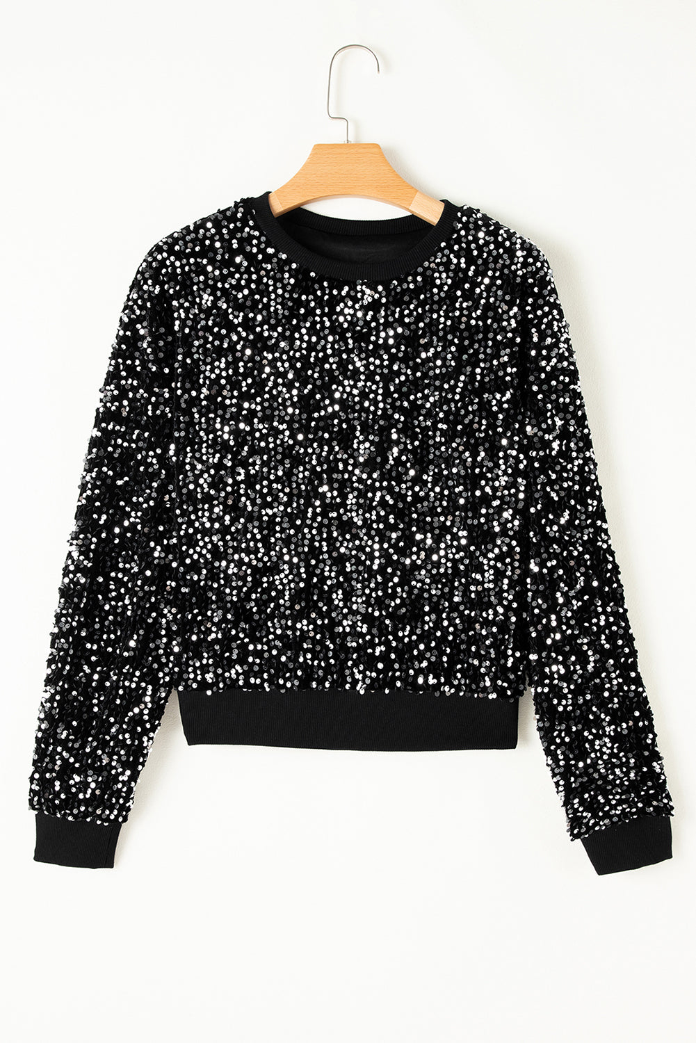 Sequin Round Neck Long Sleeve Blouse-TOPS / DRESSES-[Adult]-[Female]-2022 Online Blue Zone Planet