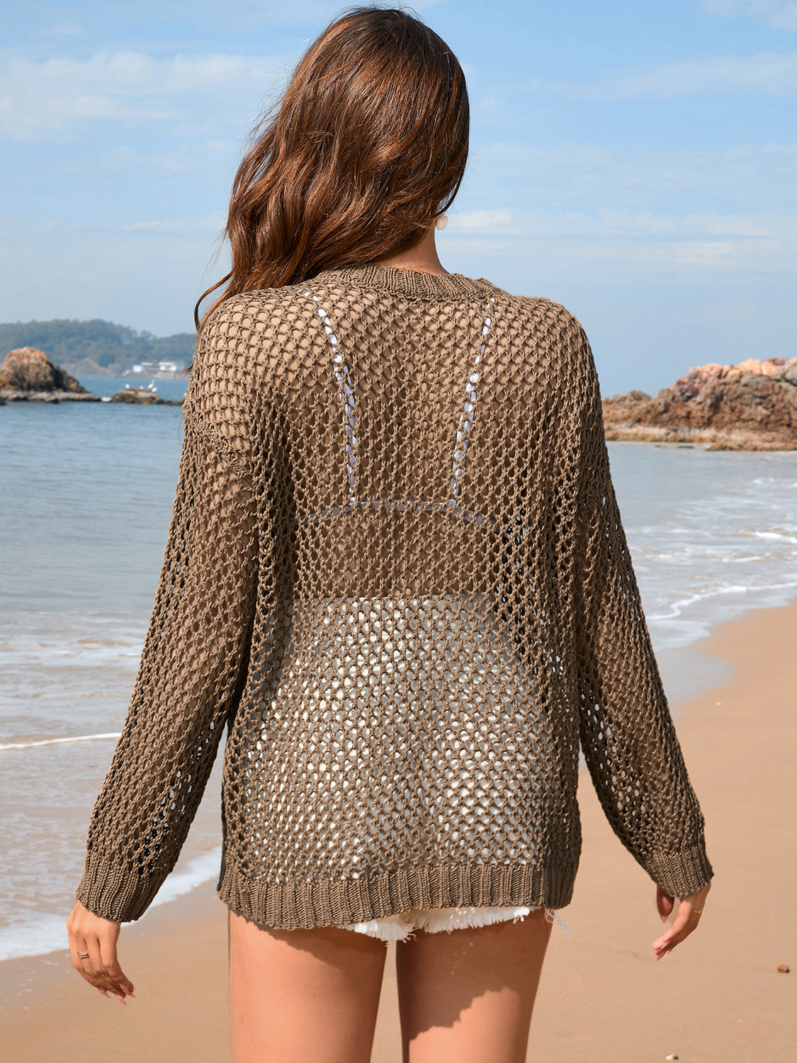 Heart Openwork Long Sleeve Cover-Up-TOPS / DRESSES-[Adult]-[Female]-2022 Online Blue Zone Planet