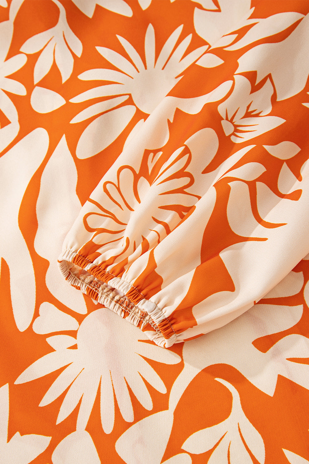 Orange Floral Print Knotted Open Back Long Sleeve Blouse-Tops/Blouses & Shirts-[Adult]-[Female]-2022 Online Blue Zone Planet