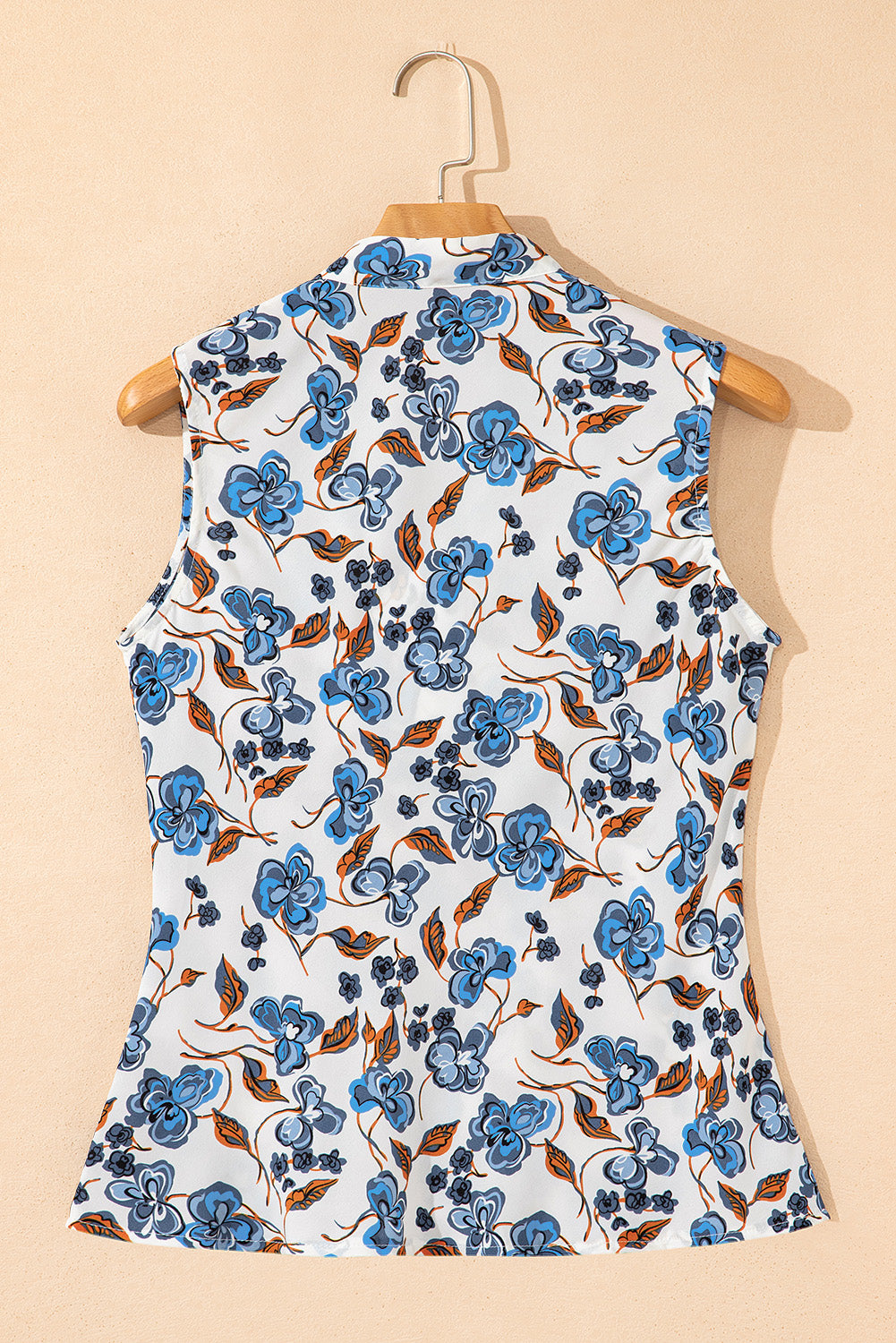 Sky Blue Floral Print Knotted V Neck Elegant Tank Top-Tops/Tank Tops-[Adult]-[Female]-2022 Online Blue Zone Planet