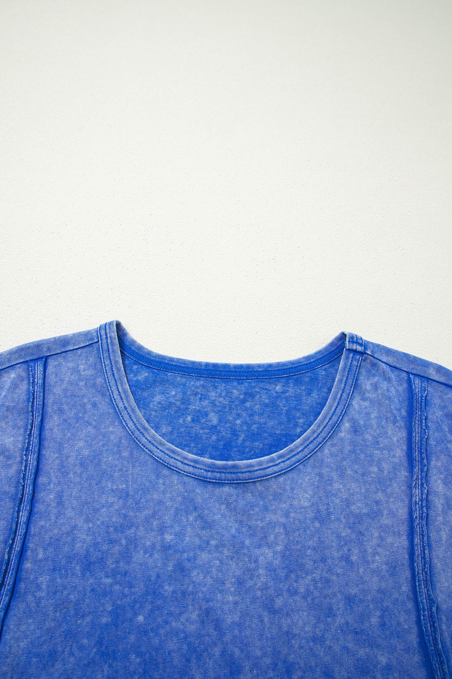Sky Blue Mineral Wash Raw Seam Lace Sleeve Cotton Tee-Tops/Tops & Tees-[Adult]-[Female]-2022 Online Blue Zone Planet