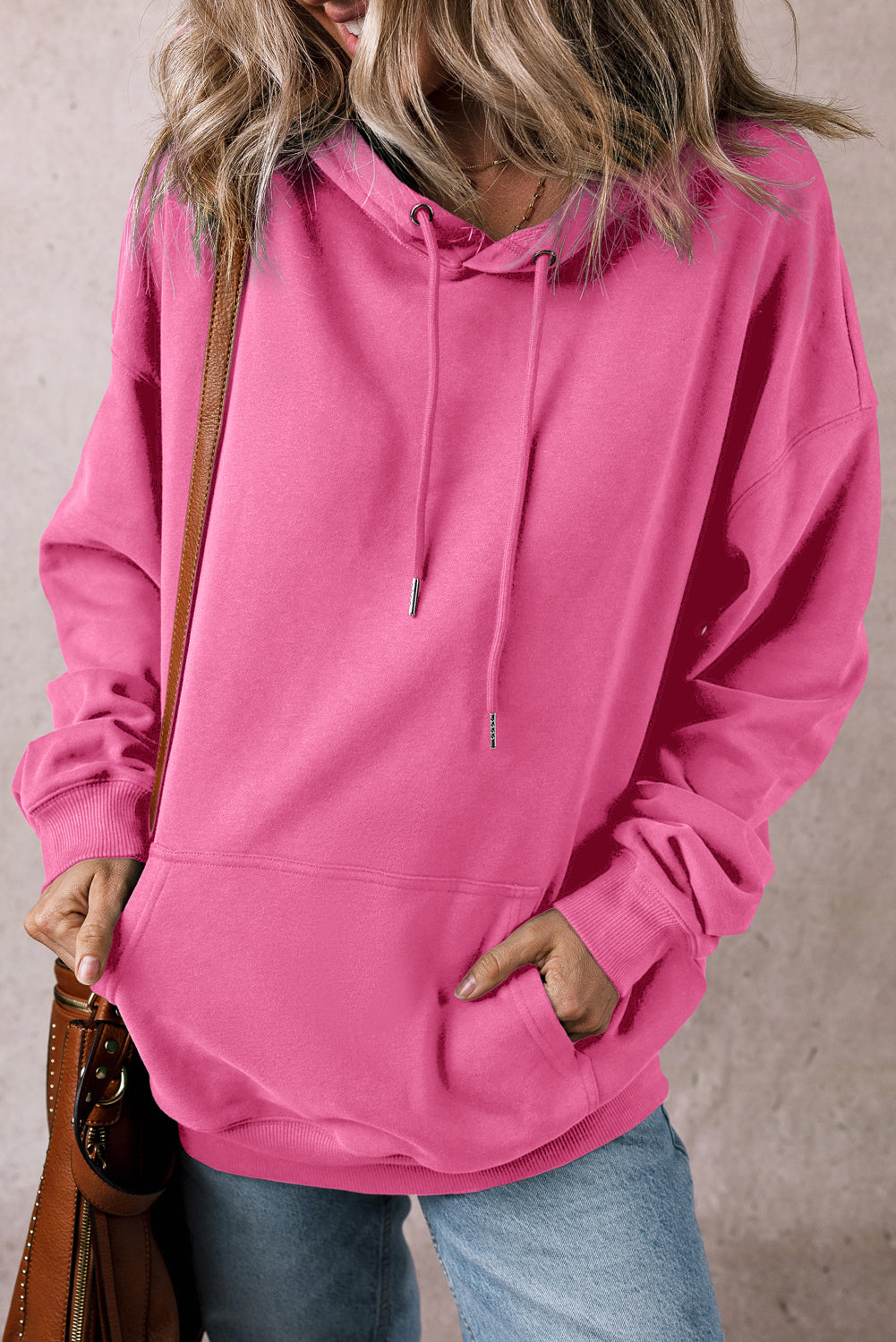 Valerian Solid Kangaroo Pocket Drawstring Loose Fit Hoodie-Tops/Sweatshirts & Hoodies-[Adult]-[Female]-Bonbon-S-2022 Online Blue Zone Planet