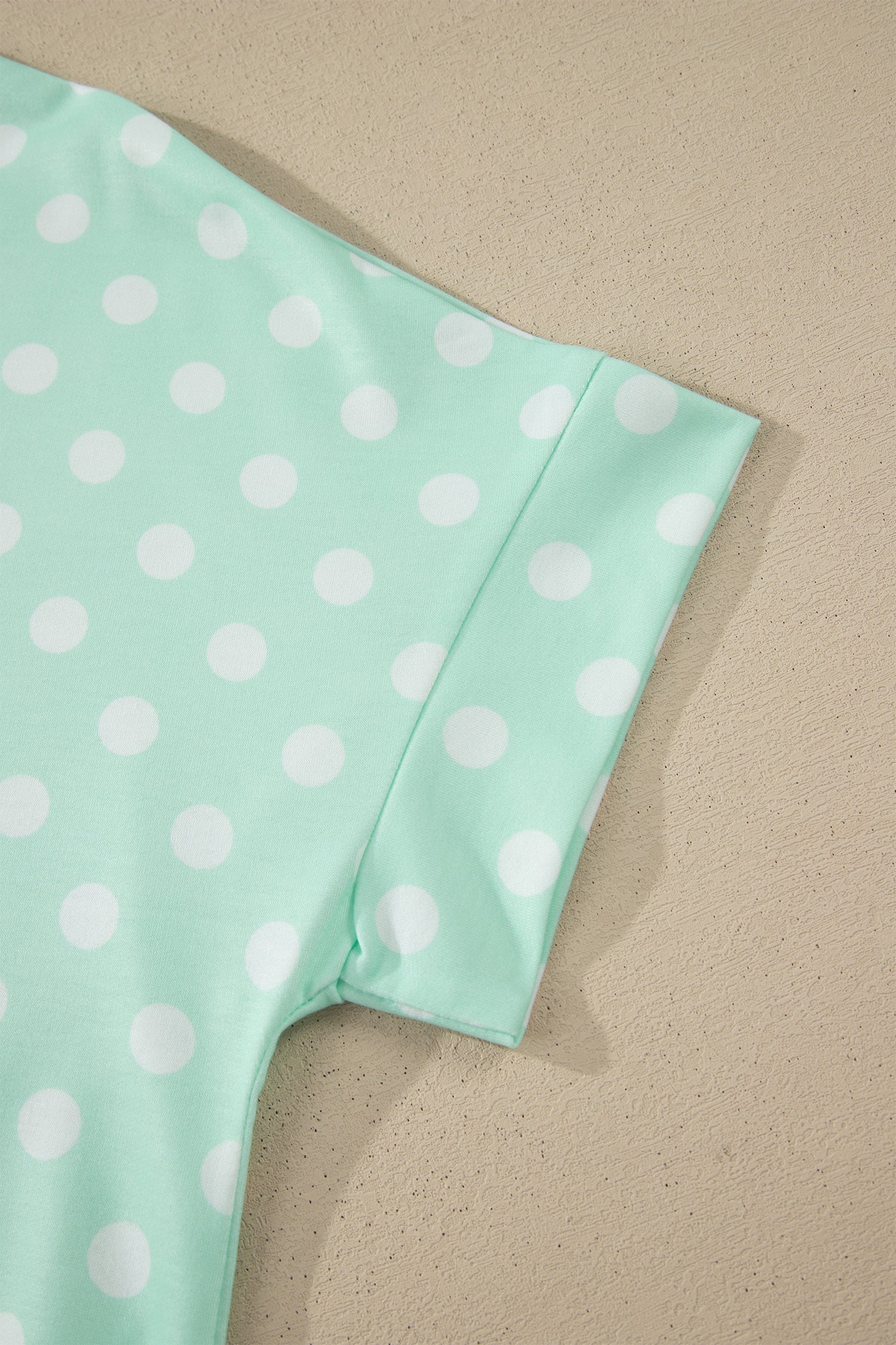 Sky Blue Polka Dot Print Color Block Trim Mock Neck Short Set-Two Piece Sets/Short Sets-[Adult]-[Female]-2022 Online Blue Zone Planet