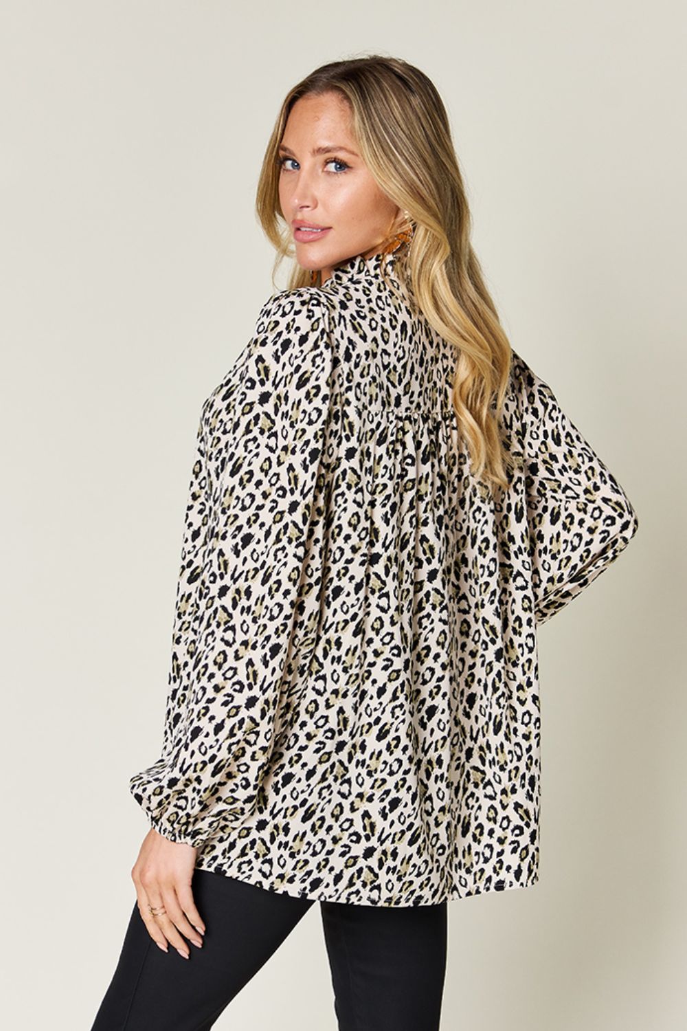 Blue Zone Planet | Double Take Full Size Leopard Long Sleeve Blouse-TOPS / DRESSES-[Adult]-[Female]-2022 Online Blue Zone Planet