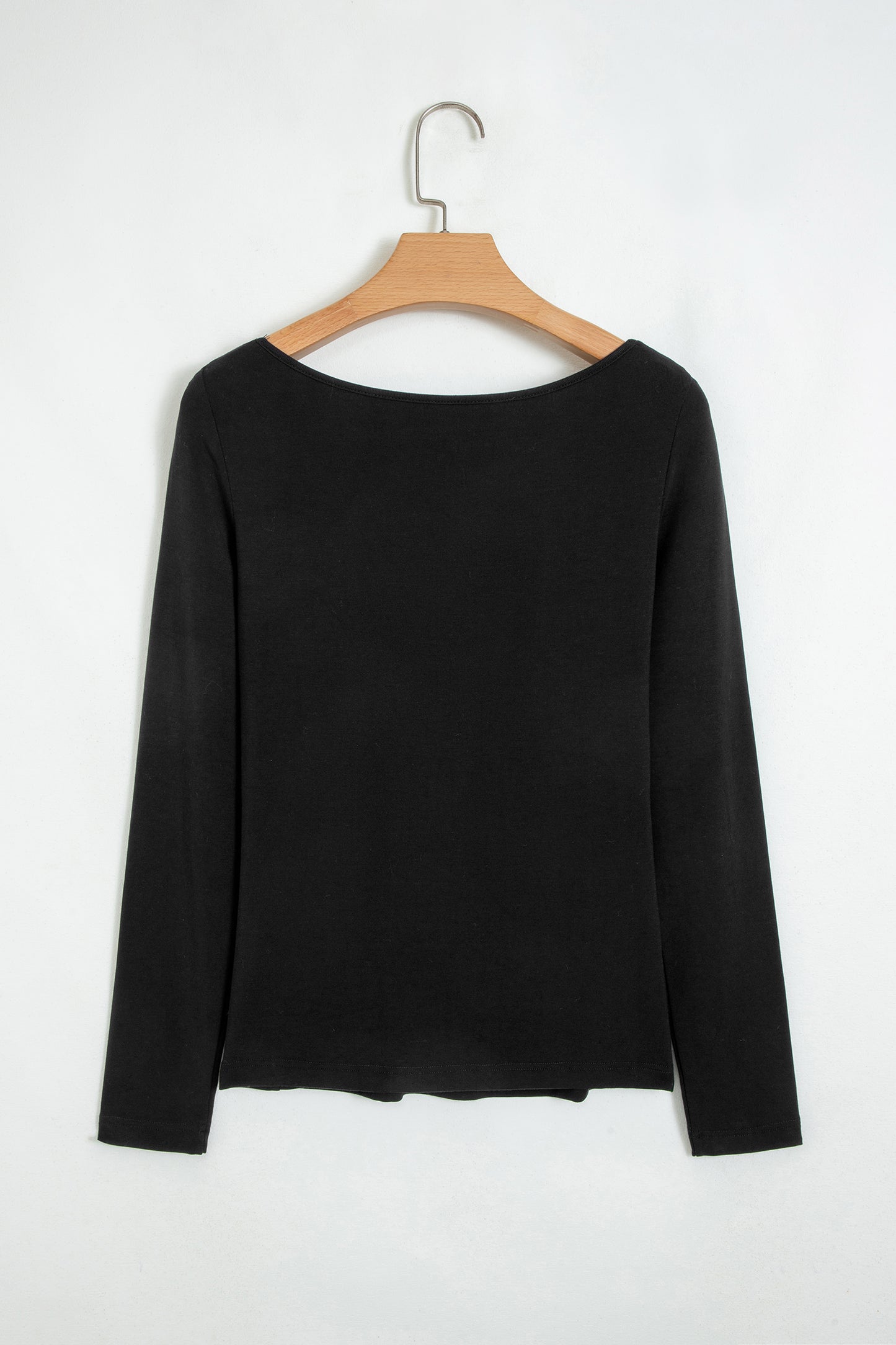 Black Lace Trim Elegant Neckline Long Sleeve Slim Top-Tops/Long Sleeve Tops-[Adult]-[Female]-2022 Online Blue Zone Planet