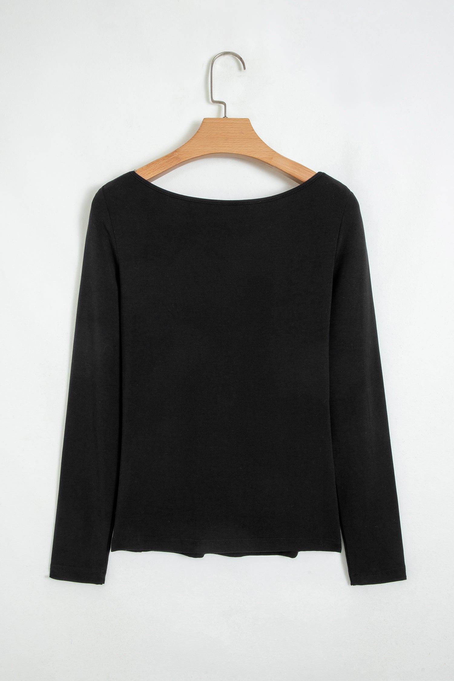 Black Lace Trim Elegant Neckline Long Sleeve Slim Top-Tops/Long Sleeve Tops-[Adult]-[Female]-2022 Online Blue Zone Planet