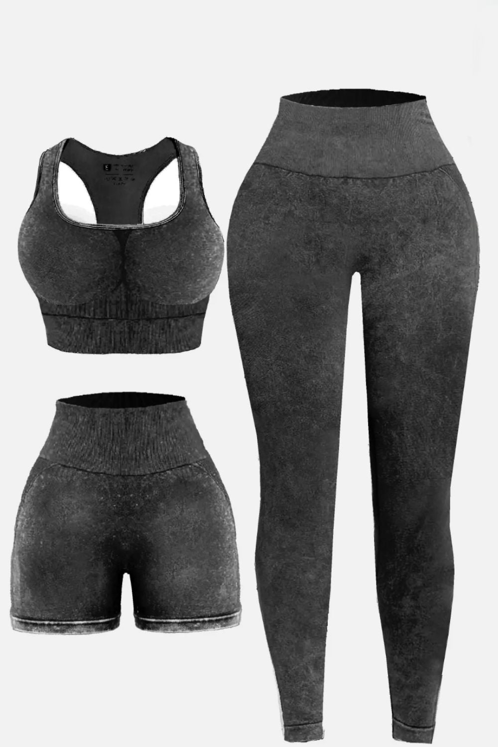 Blue Zone Planet | 3 Piece Washed Square Neck Wide Strap Active Set-TOPS / DRESSES-[Adult]-[Female]-Dark Gray-S-2022 Online Blue Zone Planet