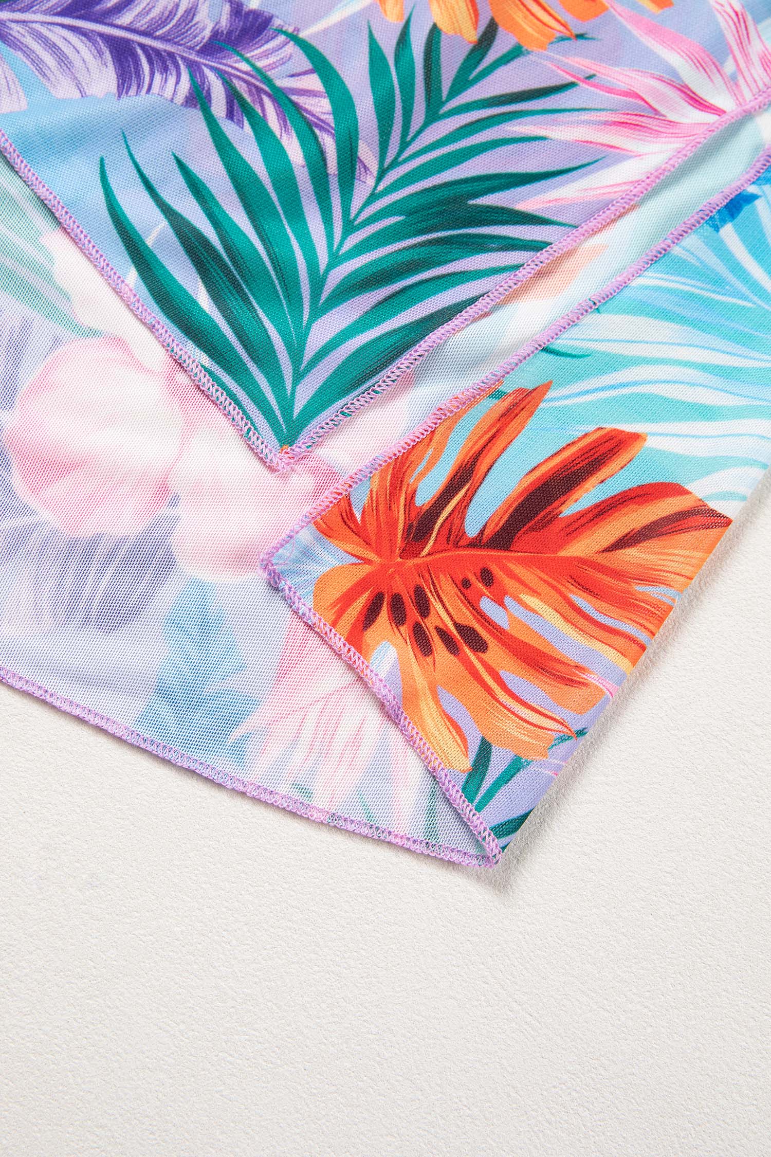 Sky Blue Tropical Print V Neck Semi Sheer Beach Cover Up Dress-TOPS / DRESSES-[Adult]-[Female]-2022 Online Blue Zone Planet