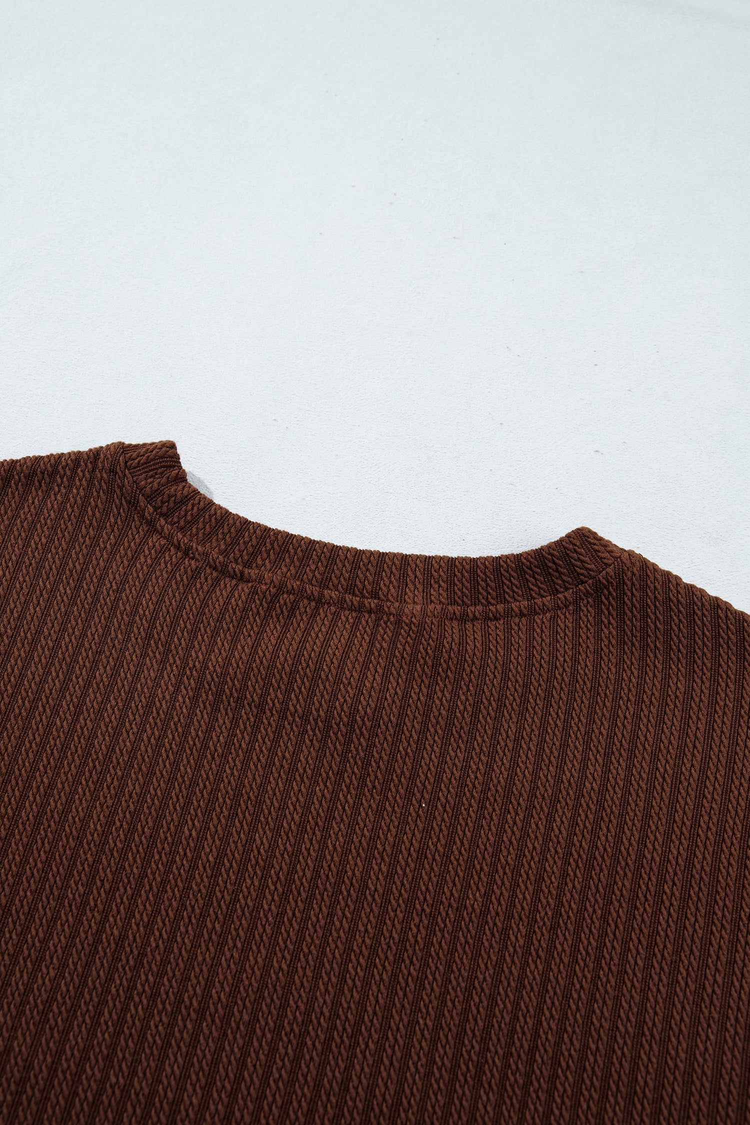 Dark Brown Textured Ribbed Knit Lettuce Trim 2pcs Lounge Set-Loungewear & Sleepwear/Loungewear-[Adult]-[Female]-2022 Online Blue Zone Planet