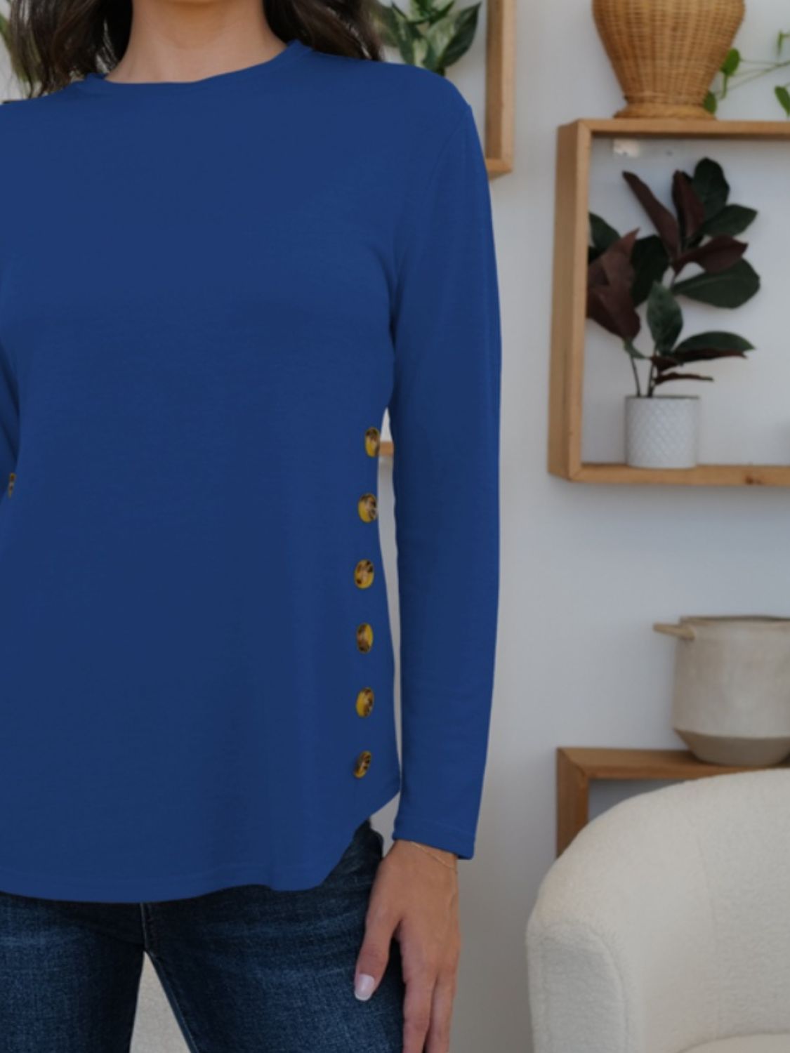 Round Neck Long Sleeve T-Shirt-TOPS / DRESSES-[Adult]-[Female]-2022 Online Blue Zone Planet