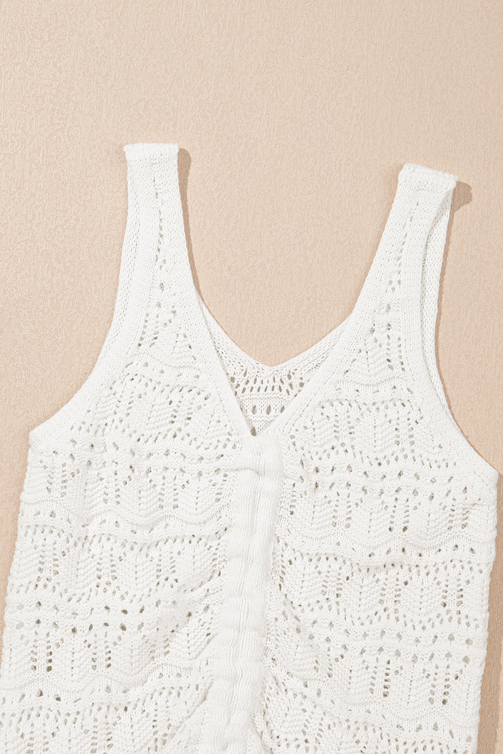 Beige Trendy Hollowed Knit V Neck Drawstring Sweater Vest-TOPS / DRESSES-[Adult]-[Female]-2022 Online Blue Zone Planet