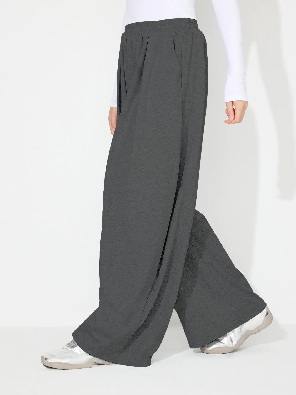 Blue Zone Planet | Elastic Waist Wide Leg Pants with Pockets-BOTTOMS SIZES SMALL MEDIUM LARGE-[Adult]-[Female]-2022 Online Blue Zone Planet