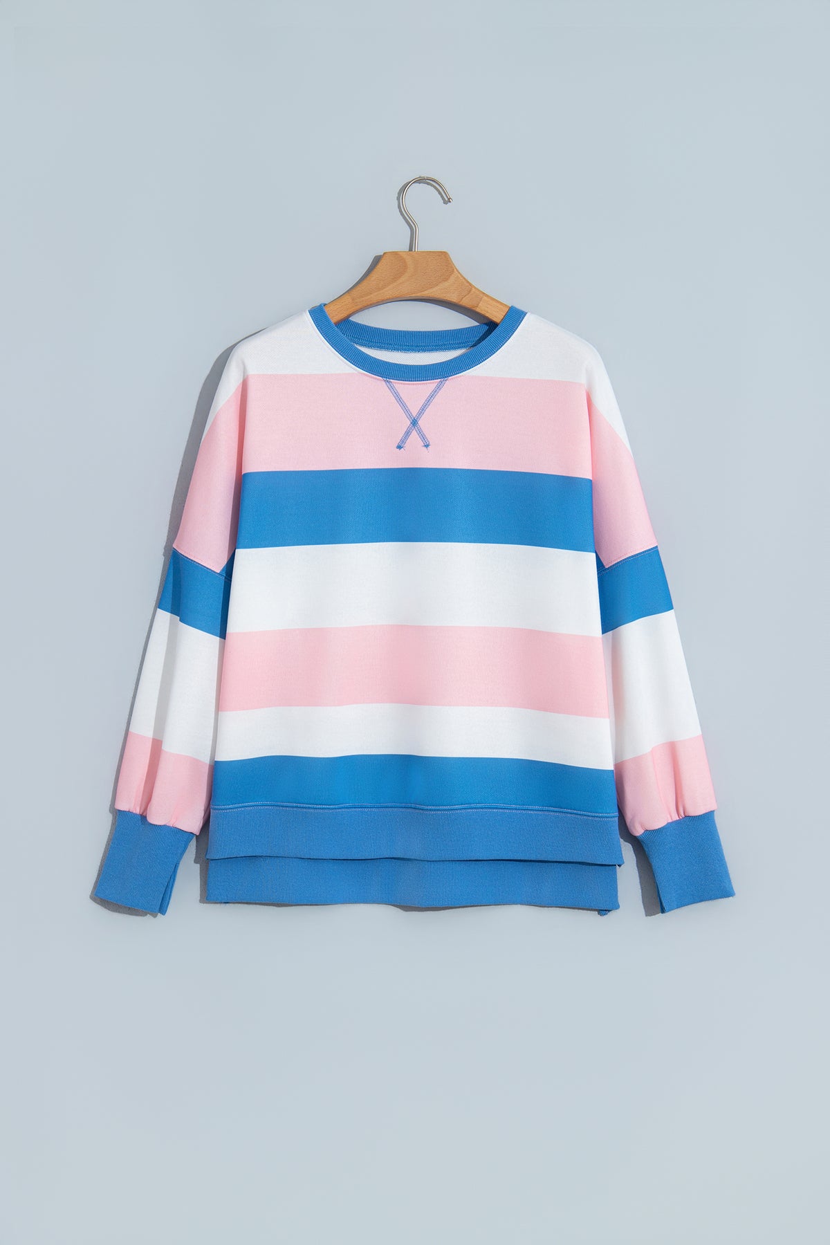 Pink Stripe Side Split Oversized Long Sleeve Top