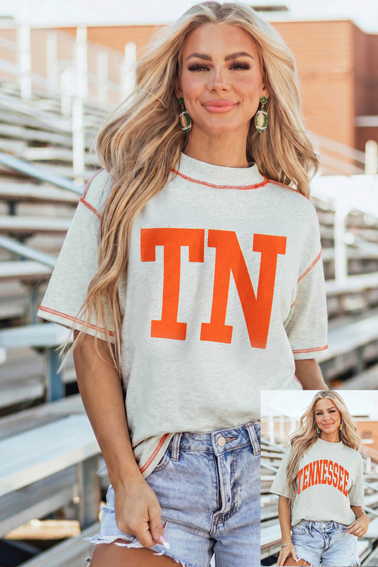 Light Grey Casual High Neck Slogan Tee Short Sleeve Loose Fit Summer T-Shirt-Graphic/Graphic Tees-[Adult]-[Female]-Light Grey-S-2022 Online Blue Zone Planet