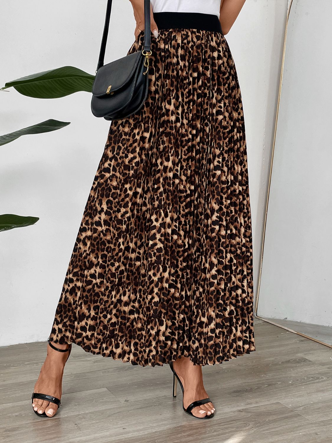 Perfee Pleated Leopard Maxi Skirt-TOPS / DRESSES-[Adult]-[Female]-2022 Online Blue Zone Planet