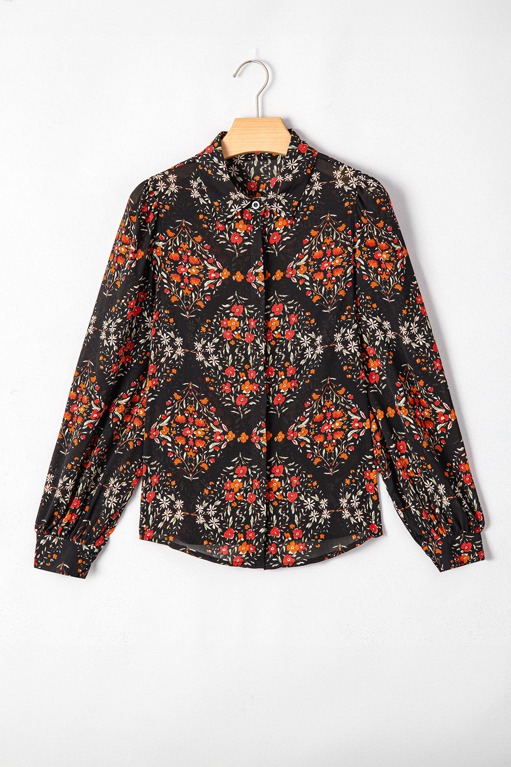 Black Strawberry Aesthetic Floral Puff Sleeve Shirt-Tops/Blouses & Shirts-[Adult]-[Female]-2022 Online Blue Zone Planet
