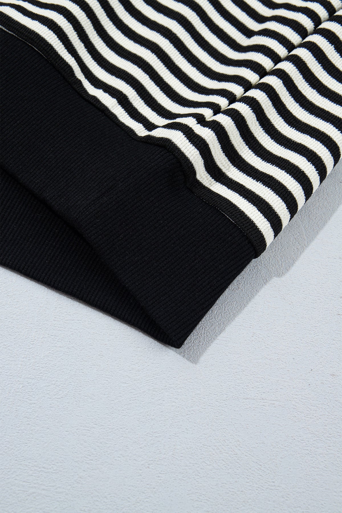 Black Stripe Velvet Bow Pattern Dropped Shoulder Loose Sweatshirt-Tops/Sweatshirts & Hoodies-[Adult]-[Female]-2022 Online Blue Zone Planet