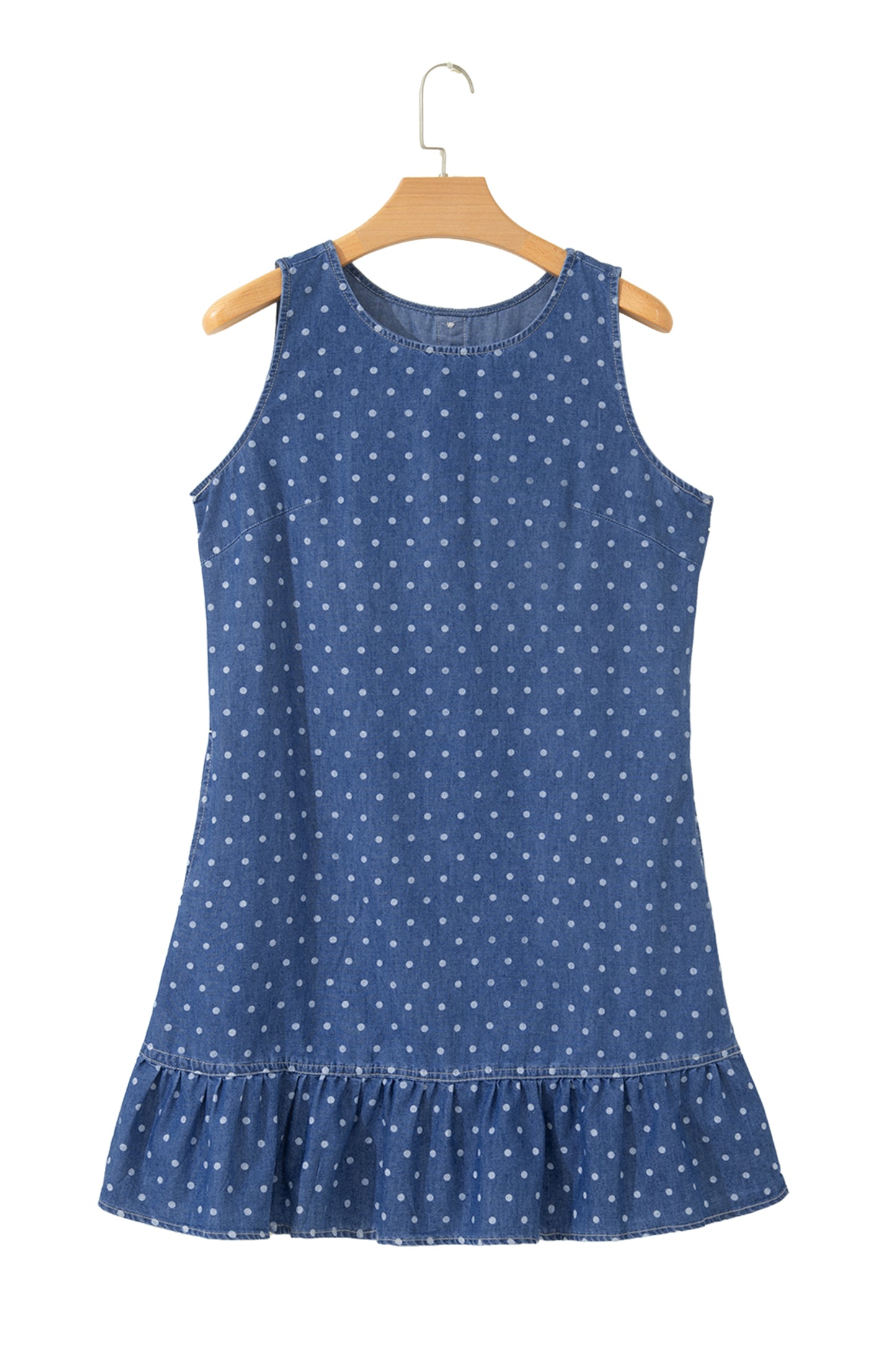 Blue Polka Dot Ruffle Hem Sleeveless Shift Dress Mini Vacation Wholesale-TOPS / DRESSES-[Adult]-[Female]-2022 Online Blue Zone Planet