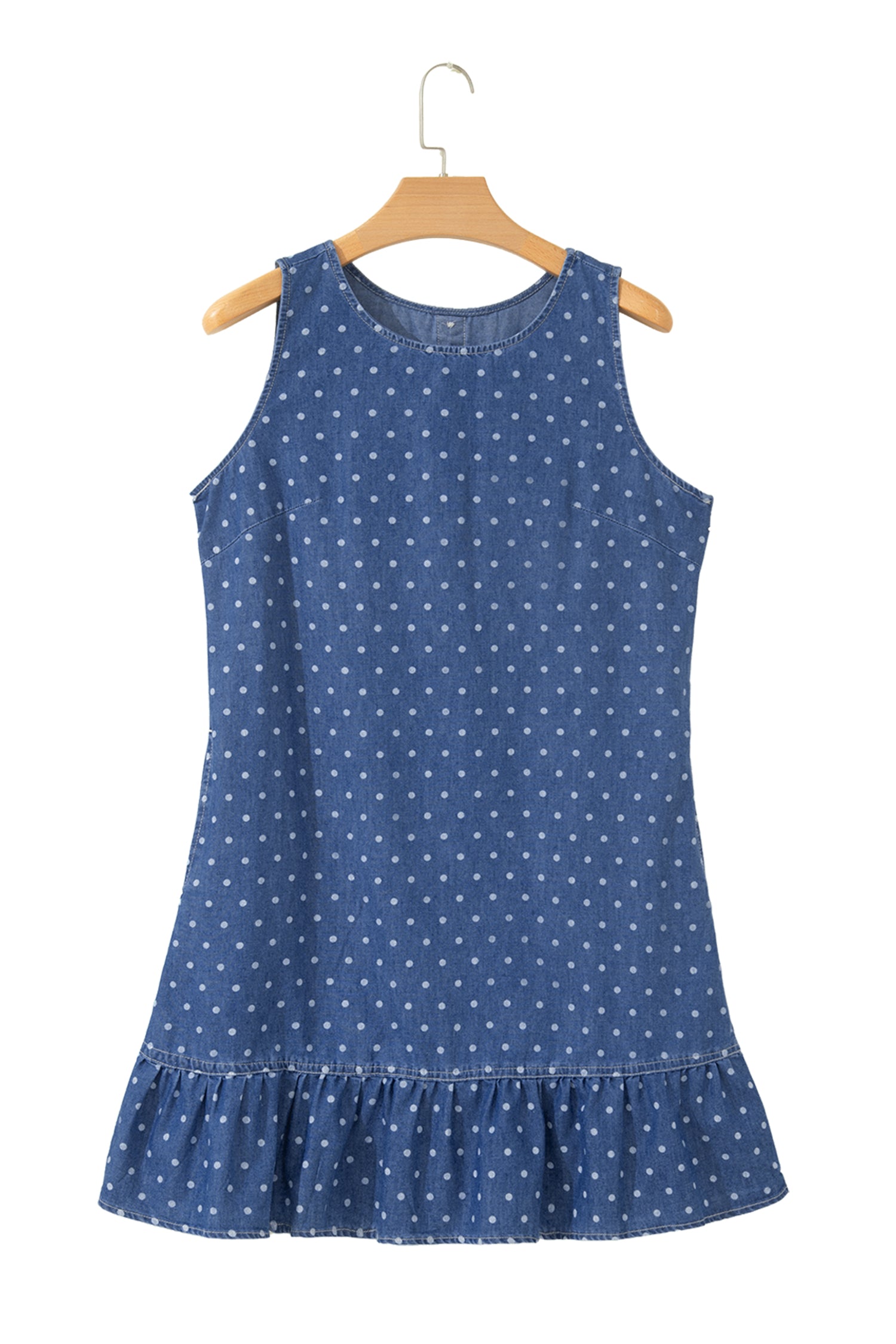 Blue Polka Dot Ruffle Hem Sleeveless Shift Dress Mini Vacation Wholesale-TOPS / DRESSES-[Adult]-[Female]-2022 Online Blue Zone Planet