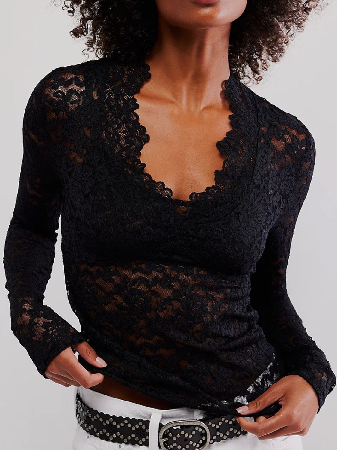 V-Neck Long Sleeve Lace Top-TOPS / DRESSES-[Adult]-[Female]-2022 Online Blue Zone Planet