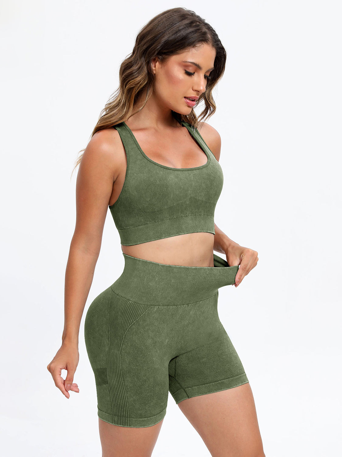 Blue Zone Planet | Scoop Neck Wide Strap Top and Shorts Active Set-TOPS / DRESSES-[Adult]-[Female]-Matcha Green-S-2022 Online Blue Zone Planet