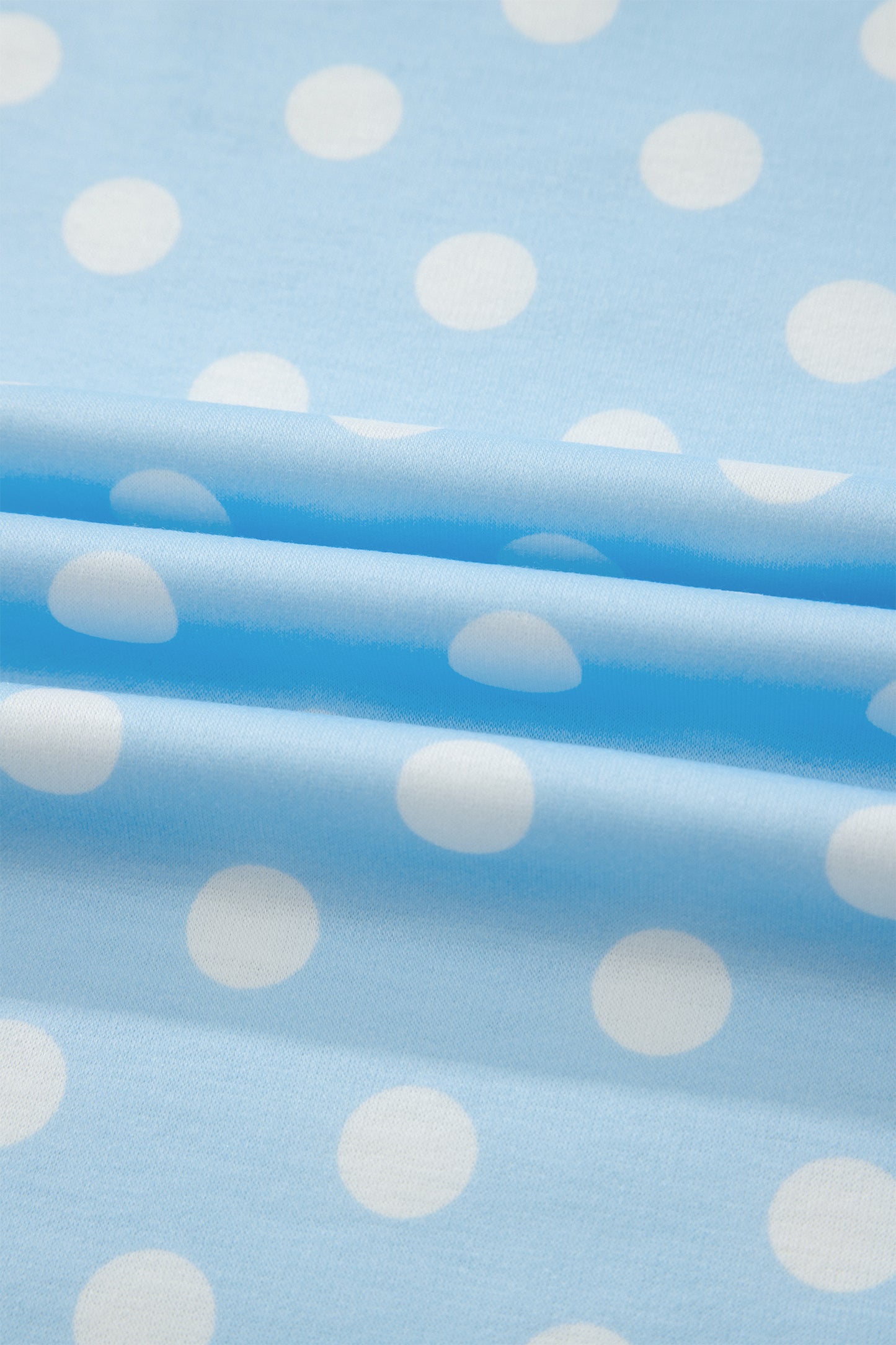 Sky Blue Polka Dot Print Color Block Trim Mock Neck Short Set-Two Piece Sets/Short Sets-[Adult]-[Female]-2022 Online Blue Zone Planet