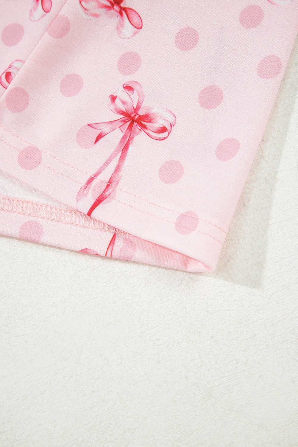 Pink Bow Print Contrast Pipping Short Pajamas Set-Loungewear & Sleepwear/Sleepwear-[Adult]-[Female]-2022 Online Blue Zone Planet