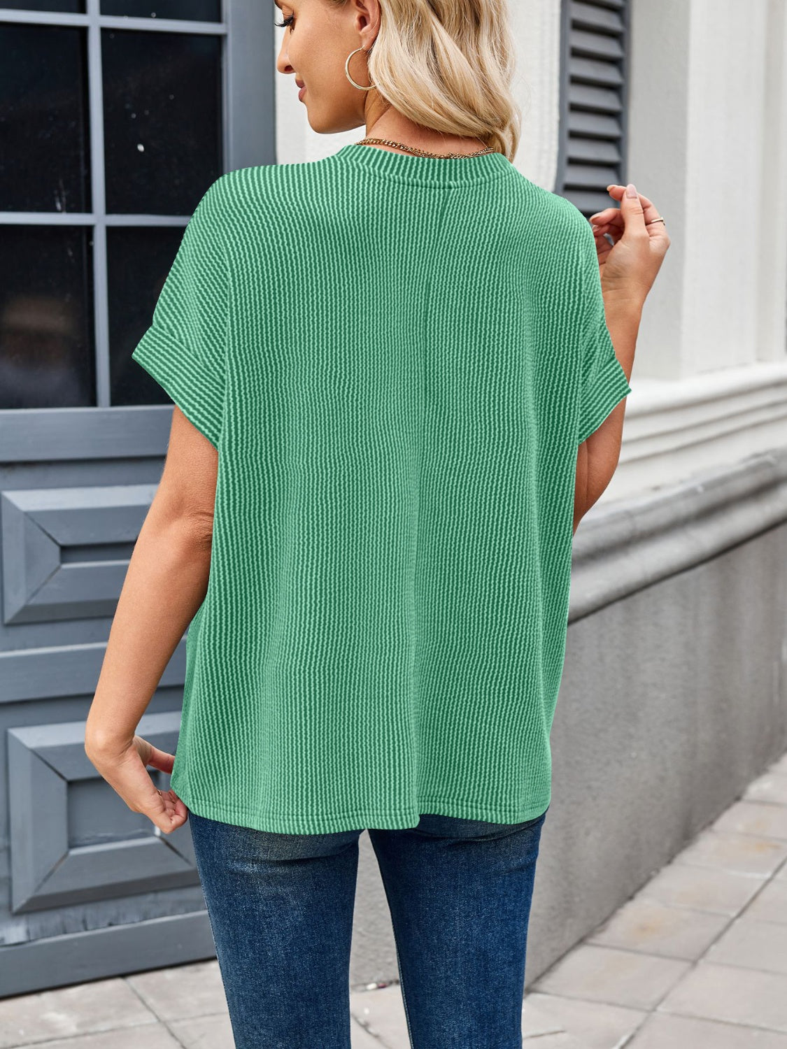 Lovelet Round Neck Short Sleeve Rib T-Shirt-TOPS / DRESSES-[Adult]-[Female]-Green-S-2022 Online Blue Zone Planet