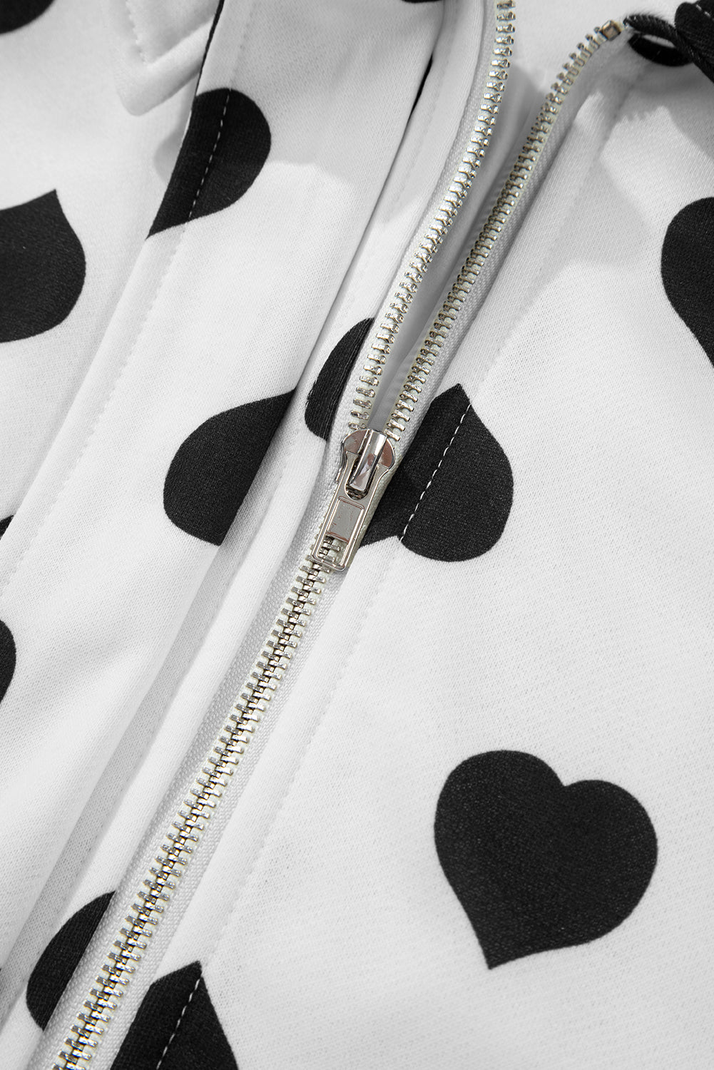 White Double Flap Pocket Heart Print Collar Zip Jacket-Outerwear/Jackets-[Adult]-[Female]-2022 Online Blue Zone Planet