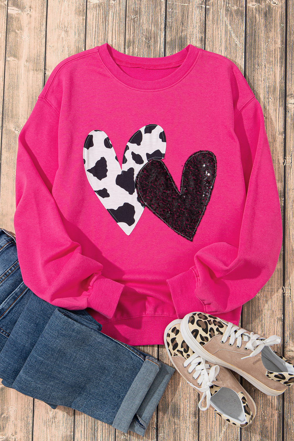 Heart Patch Long Sleeve Sweatshirt-TOPS / DRESSES-[Adult]-[Female]-2022 Online Blue Zone Planet