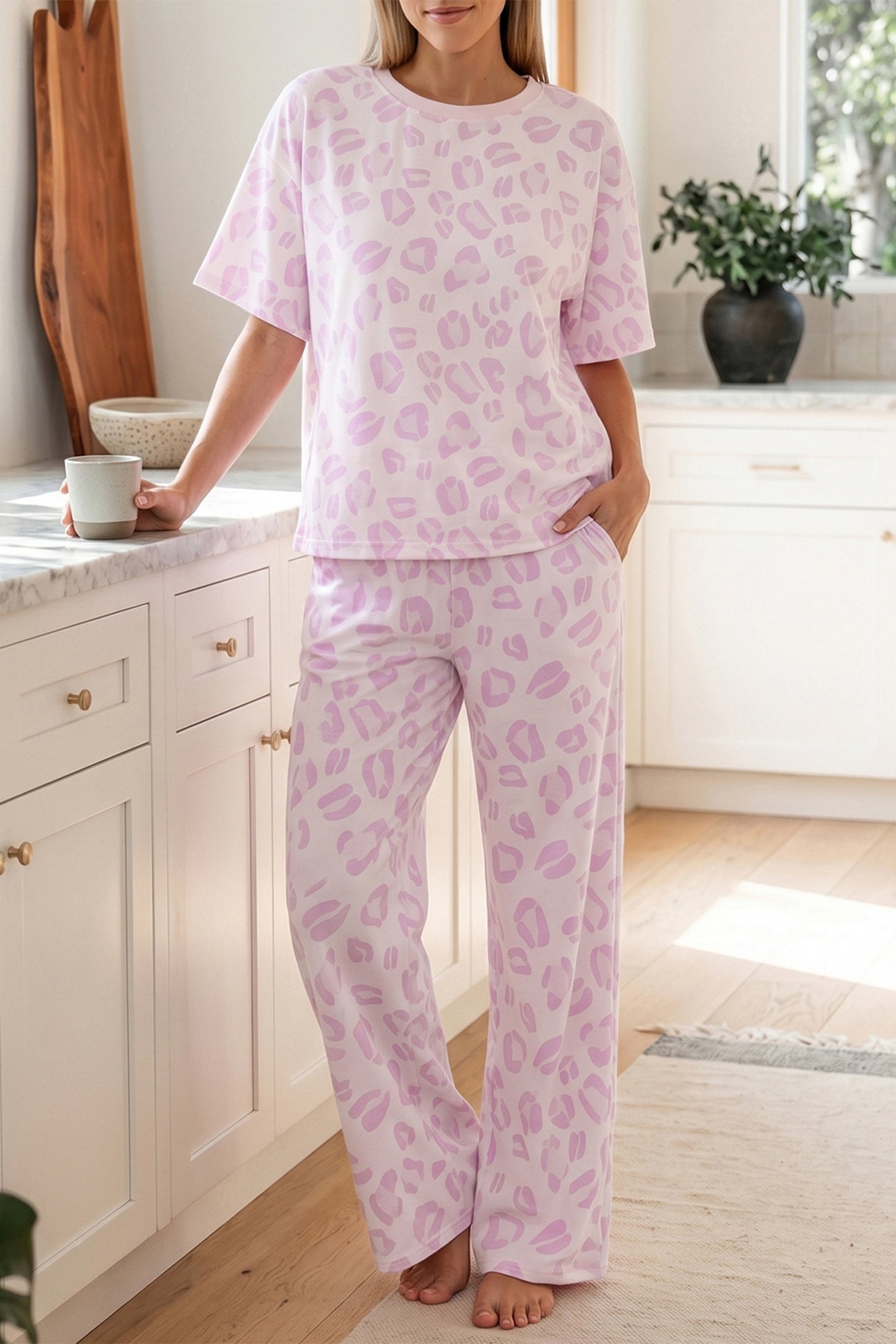 Pink Leopard Two Piece Top and Pants Set-Two Piece Sets/Pant Sets-[Adult]-[Female]-2022 Online Blue Zone Planet