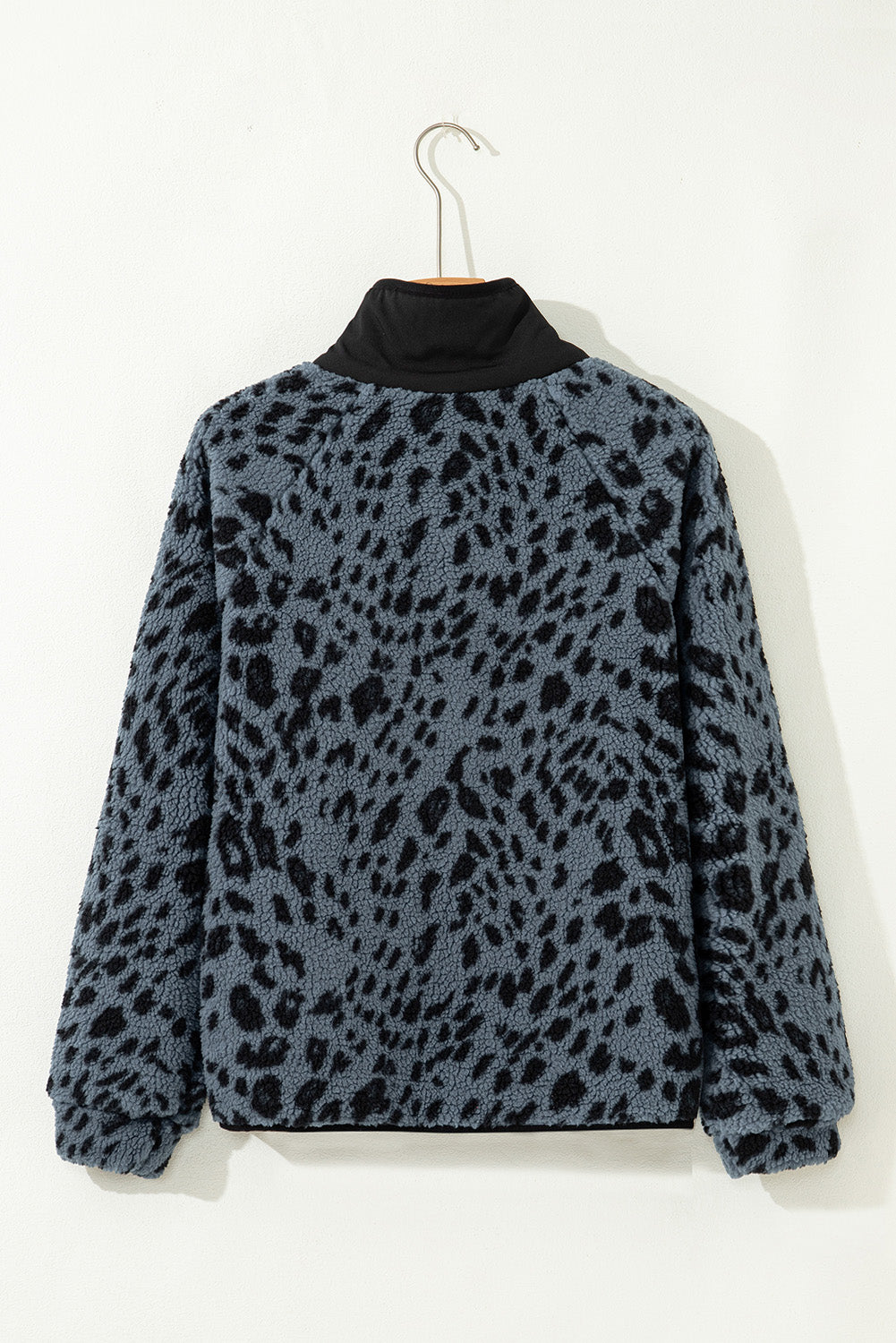 Blue Cow Print Buttoned Stand Collar Fleece Jacket-Outerwear/Jackets-[Adult]-[Female]-2022 Online Blue Zone Planet