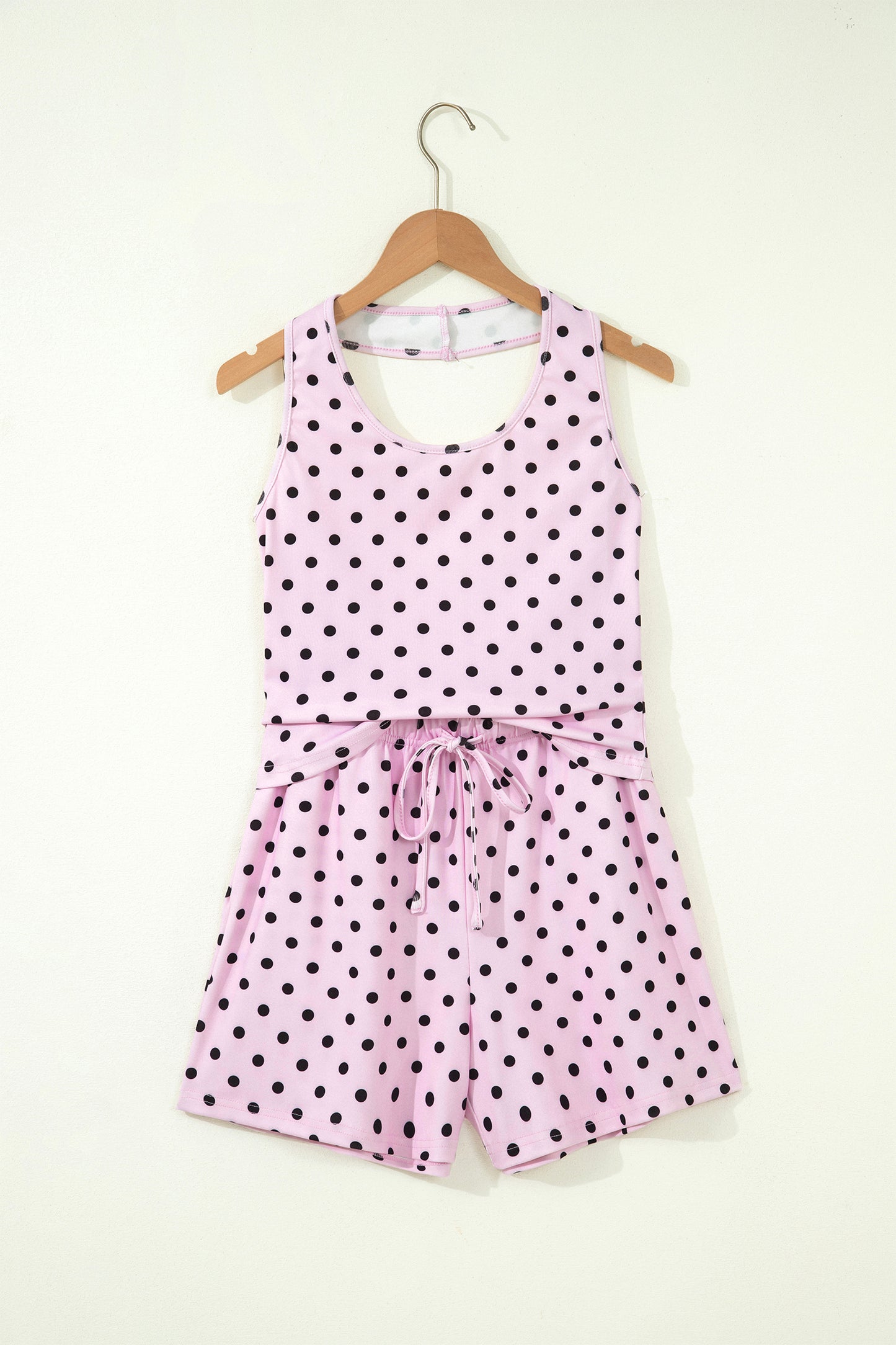 Brown Polka Dot Halter Tank Drawstring Elastic Waist Short Set-Two Piece Sets/Short Sets-[Adult]-[Female]-2022 Online Blue Zone Planet