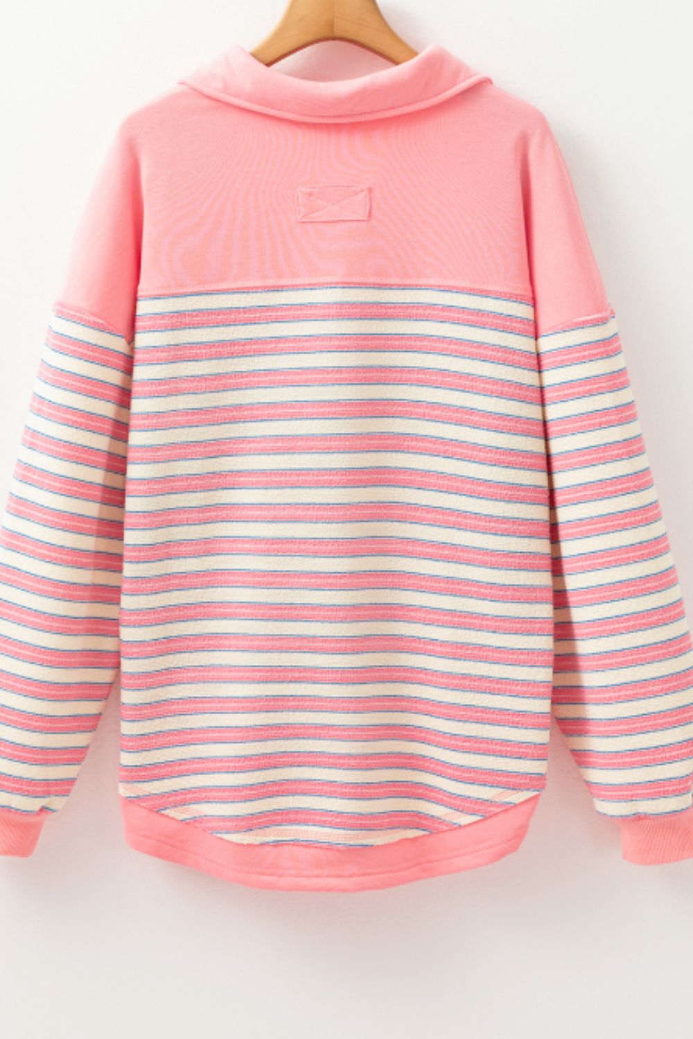 Striped Johnny Collar Long Sleeve Sweatshirt-TOPS / DRESSES-[Adult]-[Female]-2022 Online Blue Zone Planet