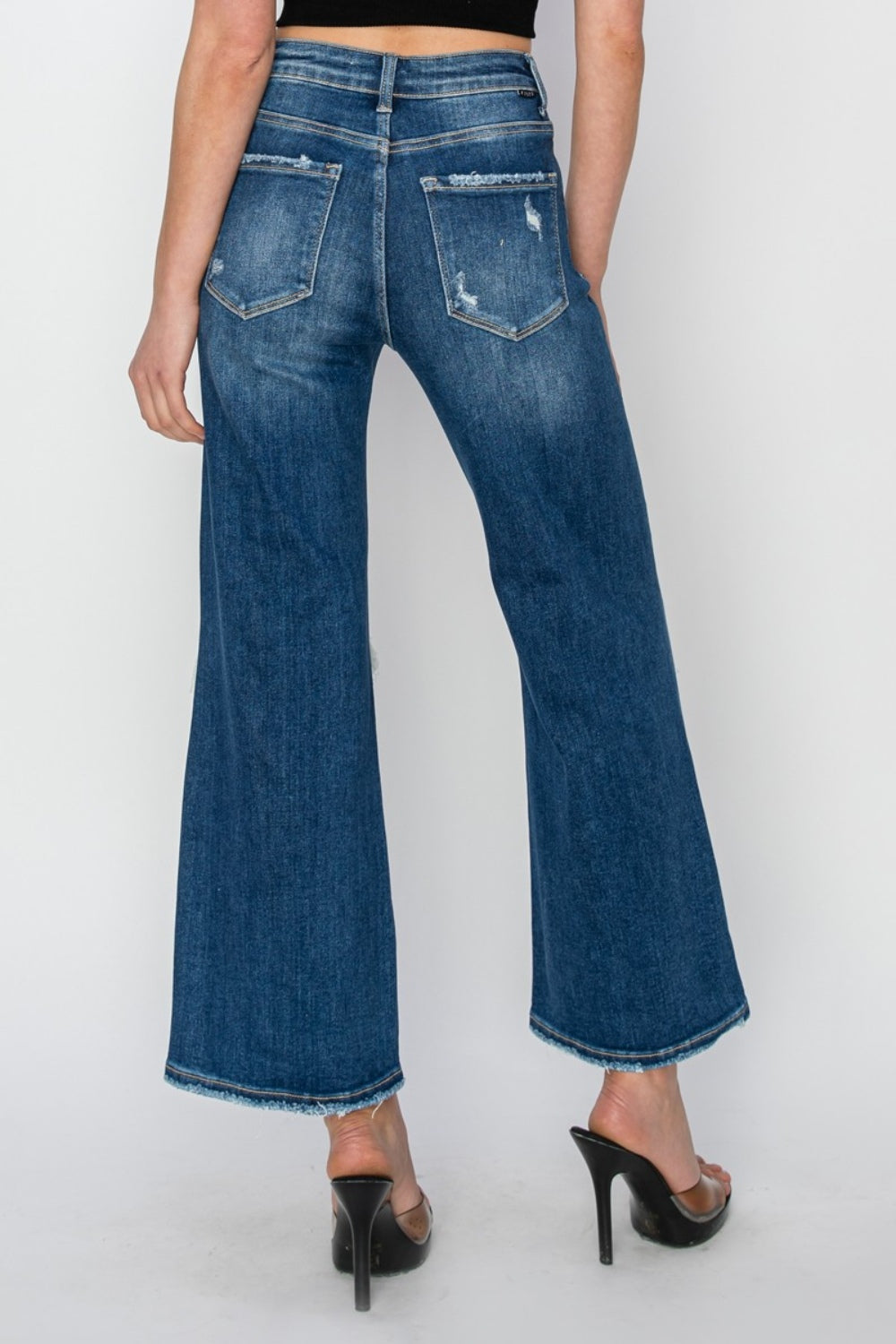 Blue Zone Planet | Risen Full Size High Rise Patch Detailed Wide Leg Crop Jeans-TOPS / DRESSES-[Adult]-[Female]-2022 Online Blue Zone Planet