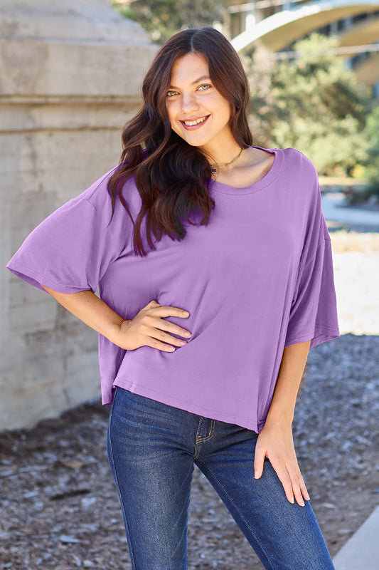 Basic Bae Bamboo Full Size Round Neck Drop Shoulder T-Shirt-TOPS / DRESSES-[Adult]-[Female]-Lavender-S-2022 Online Blue Zone Planet