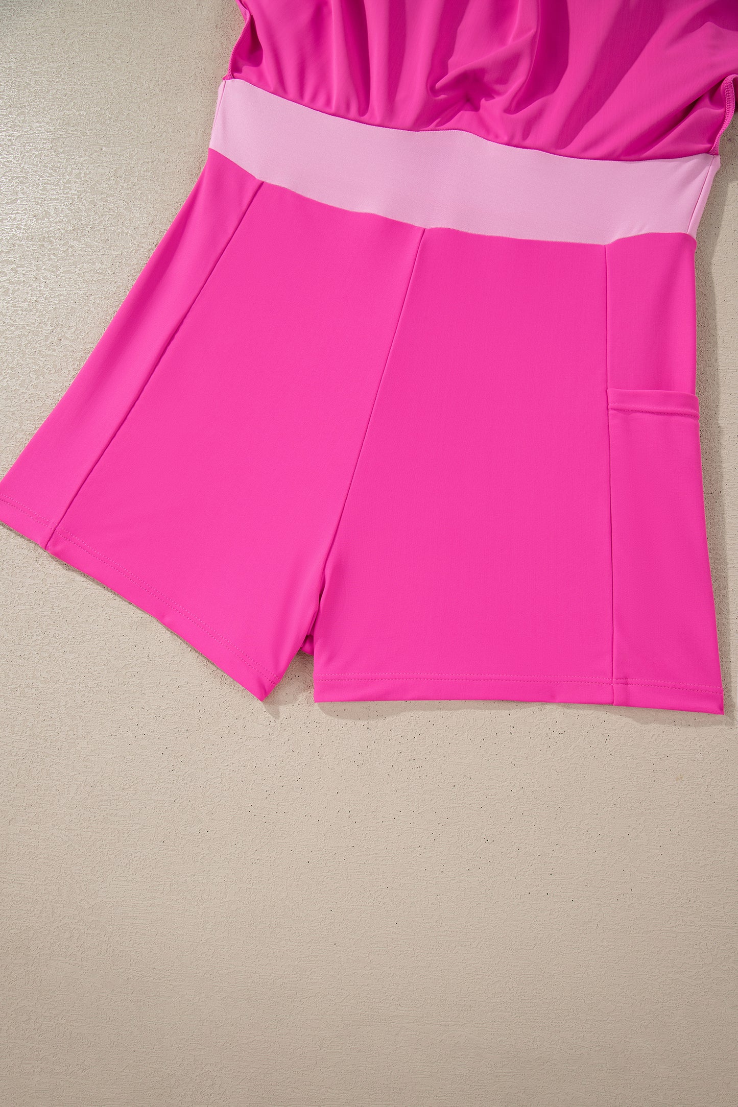 Rose Red Contrast Trim Neckline Active Shorts Attached One Piece Swim Dress-TOPS / DRESSES-[Adult]-[Female]-2022 Online Blue Zone Planet