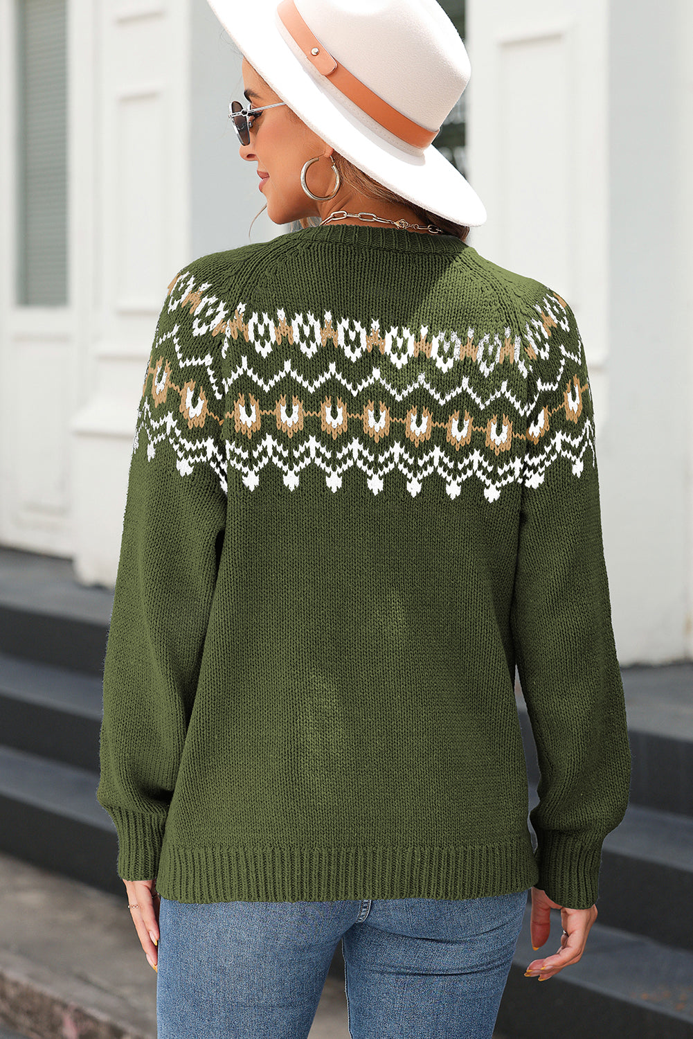 Moss Green Western Fashion Abstract Printed Cardigan Sweater-Sweaters & Cardigans/Cardigans-[Adult]-[Female]-2022 Online Blue Zone Planet