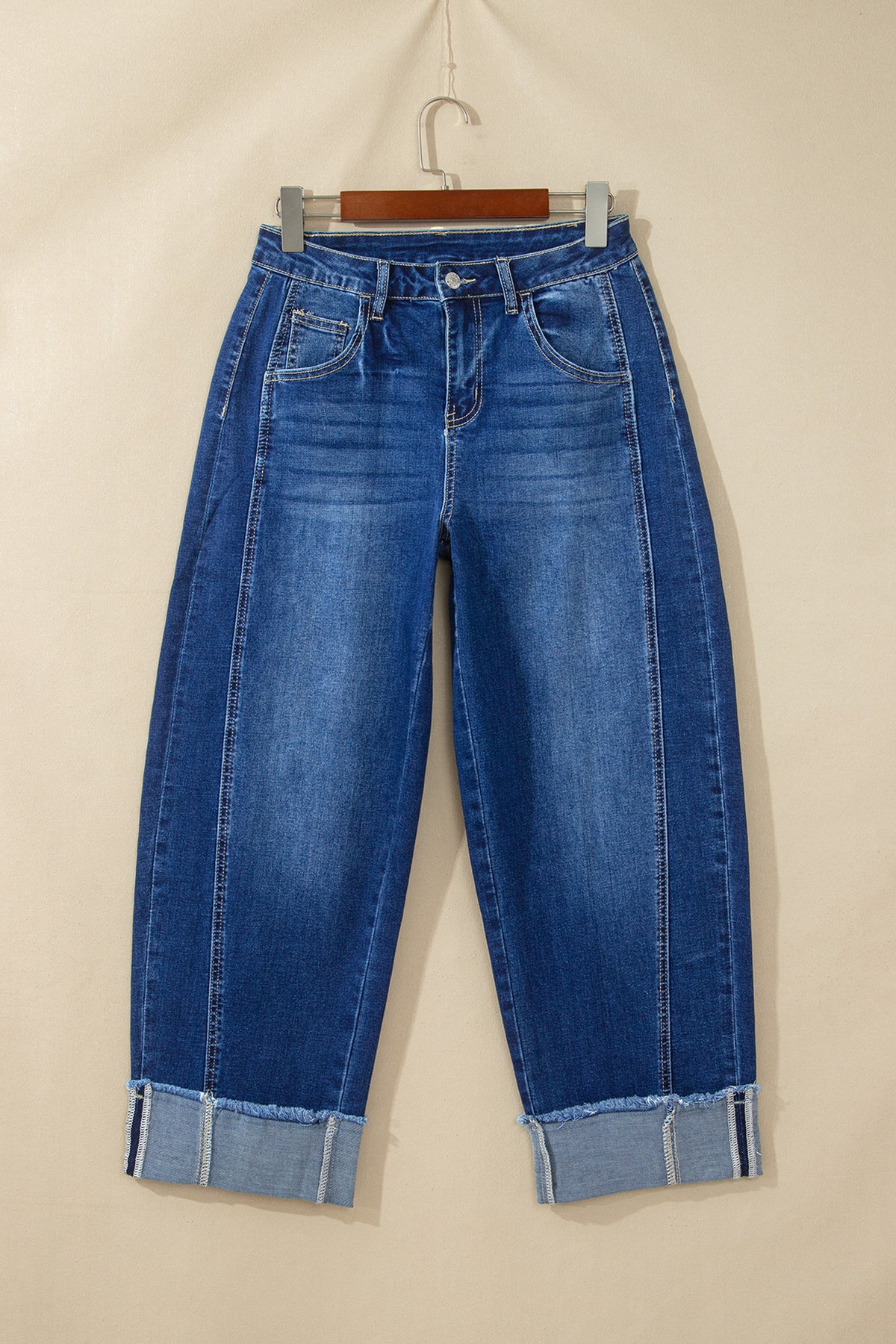 Sail Blue Raw Hem Turnup Loose Ankle-length Jeans-Bottoms/Jeans-[Adult]-[Female]-2022 Online Blue Zone Planet