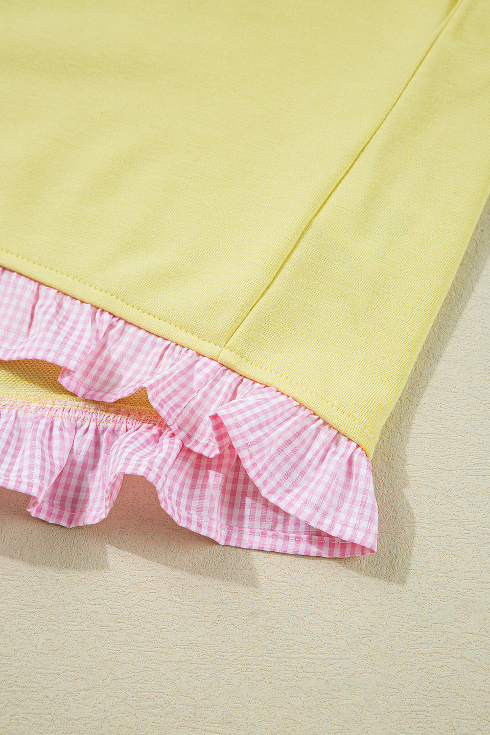 Yellow Contrast Plaid Ruffle Patchwork Pullover Top and Shorts Plus Size Set-Plus Size/Plus Size Loungewear-[Adult]-[Female]-2022 Online Blue Zone Planet