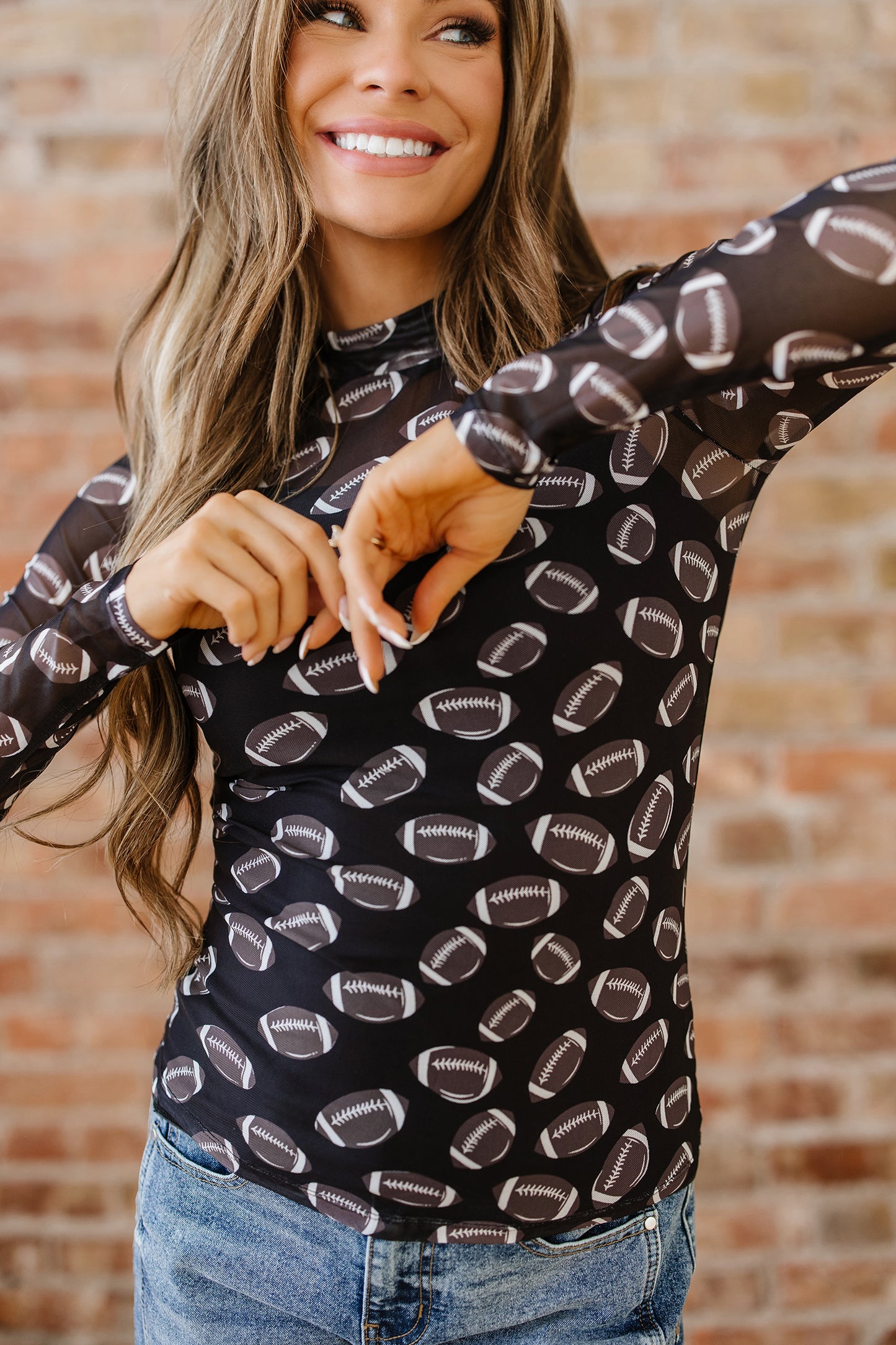 Linda's Black Game Day Rugby Mesh Sheer Long Sleeve Top-Tops/Long Sleeve Tops-[Adult]-[Female]-2022 Online Blue Zone Planet