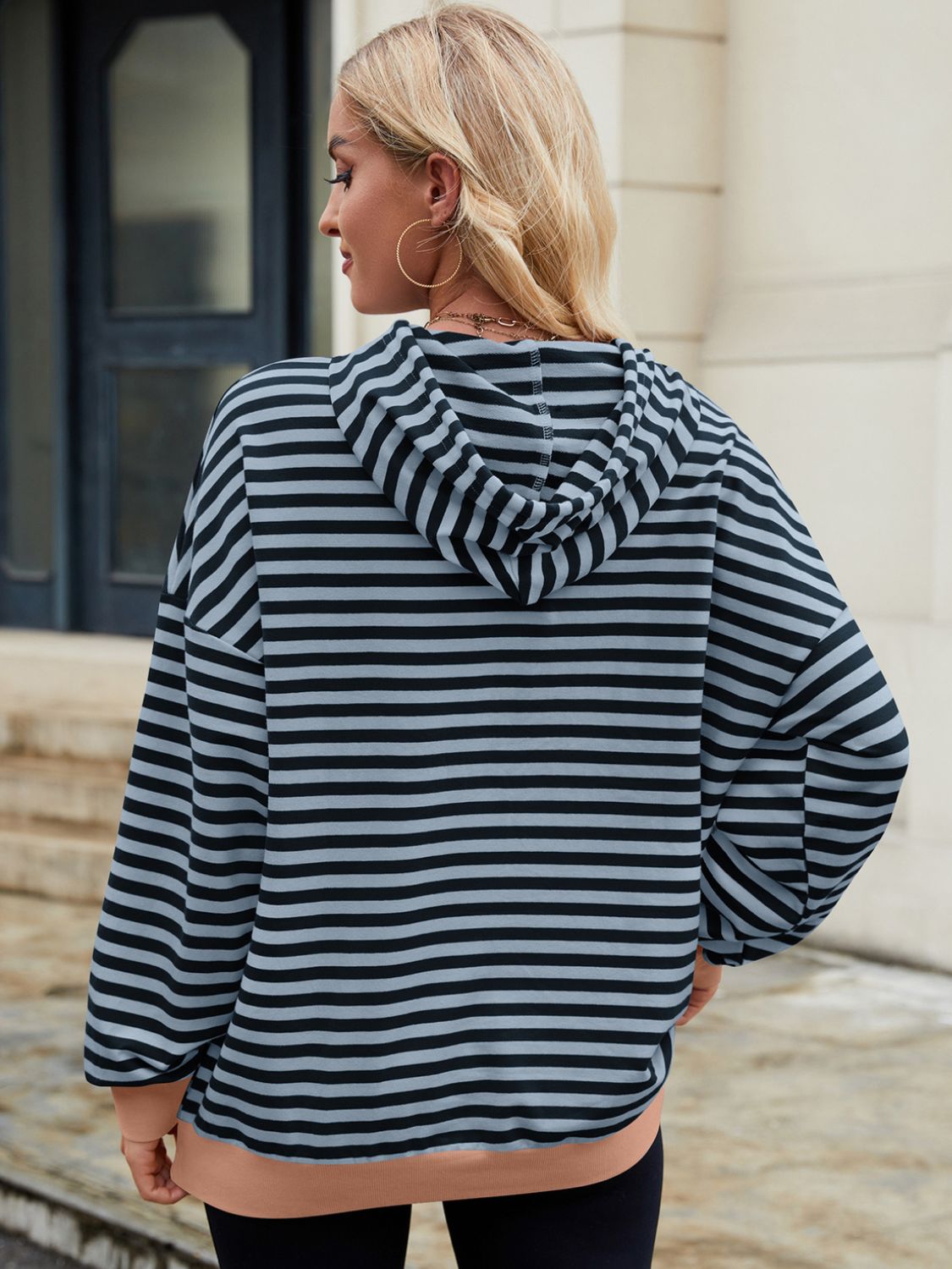 Drawstring Contrast Striped Long Sleeve Hoodie-TOPS / DRESSES-[Adult]-[Female]-2022 Online Blue Zone Planet