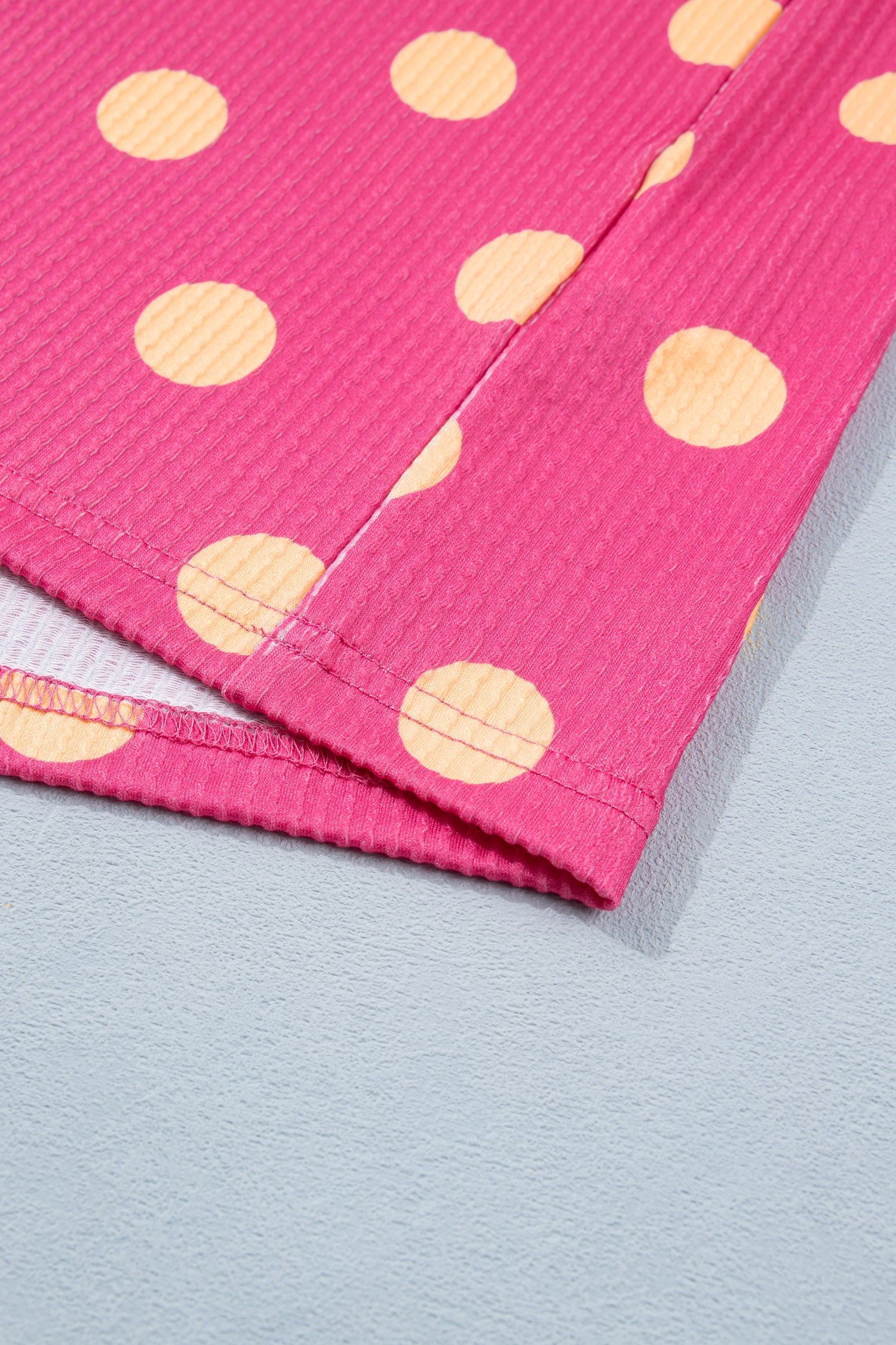 Pink Polka Dot Round Neck Drop Shoulder Patch Pocket Jacquard Texture Top-Tops/Tops & Tees-[Adult]-[Female]-2022 Online Blue Zone Planet