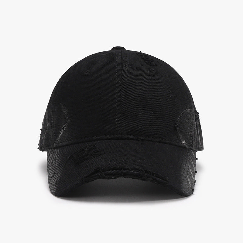 Distressed Adjustable Cotton Hat-HATS-[Adult]-[Female]-Black-One Size-2022 Online Blue Zone Planet