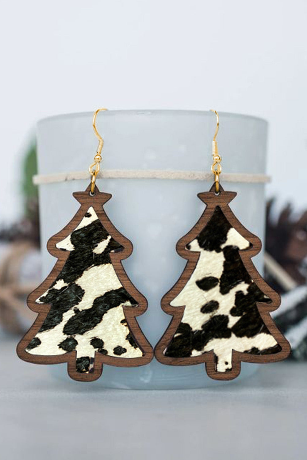 Black Cow Spots Christmas Tree Dangle Earrings-Accessories/Jewelry-[Adult]-[Female]-Black-ONE SIZE-2022 Online Blue Zone Planet